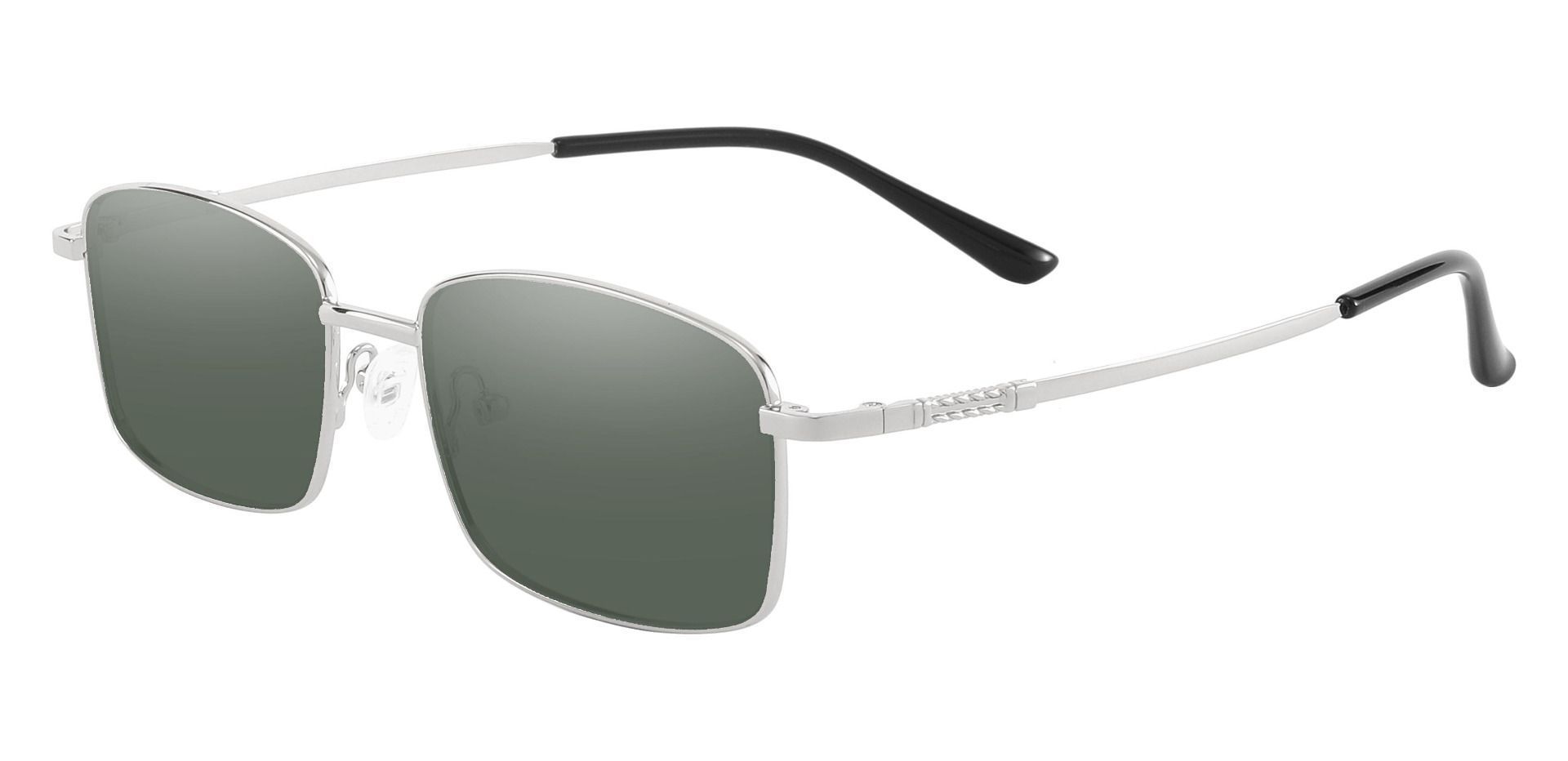 Clyde Rectangle Progressive Sunglasses - Silver Frame With Green Lenses