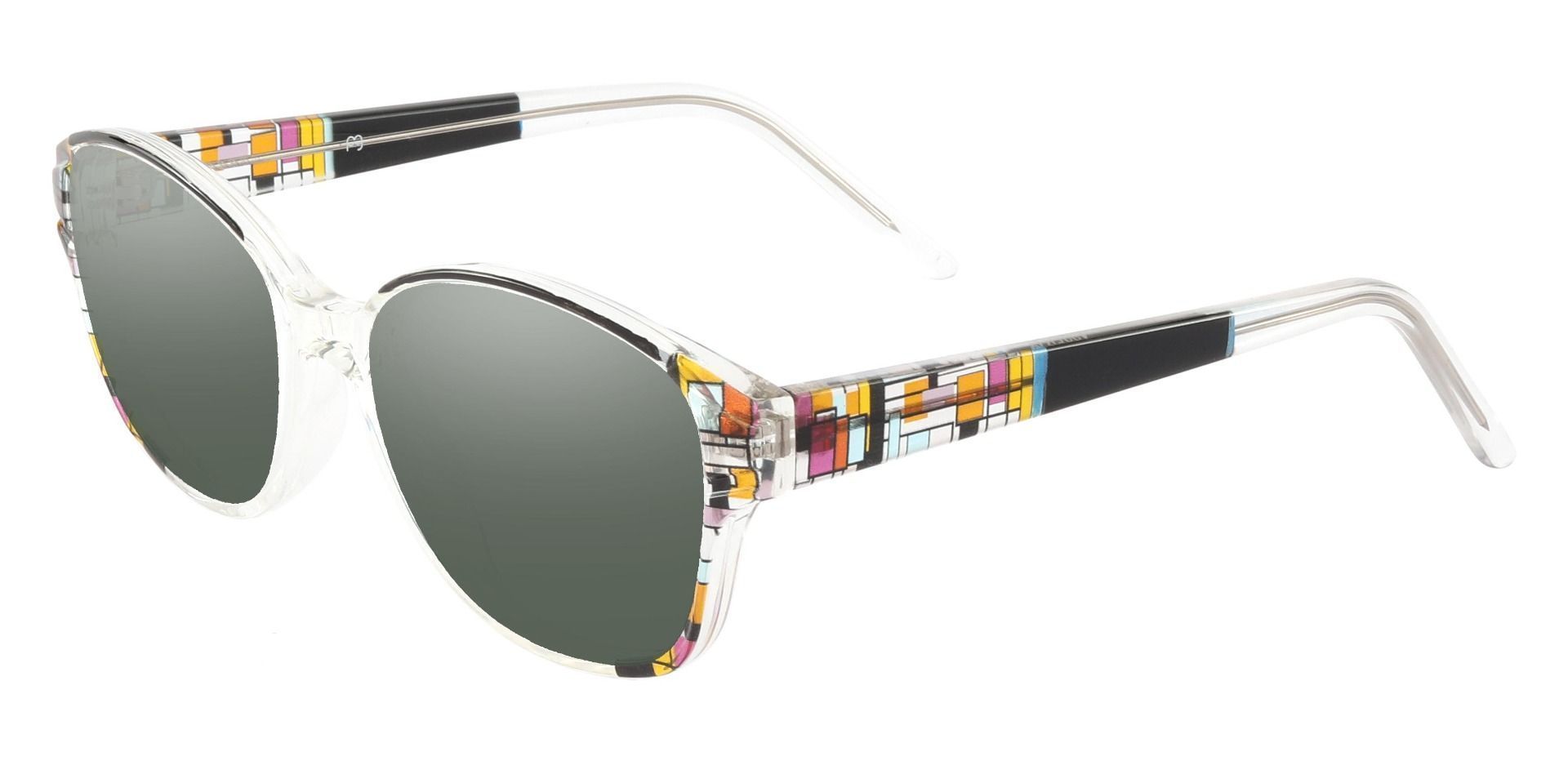 Moira Oval Progressive Sunglasses - Black Frame With Green Lenses