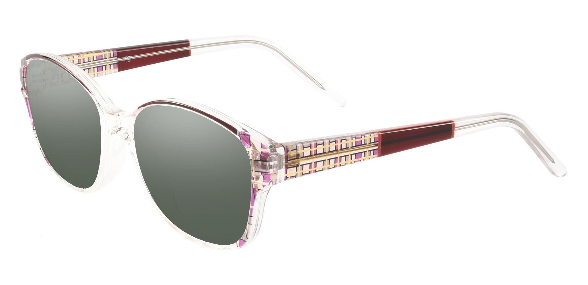 Moira Oval Progressive Sunglasses - Pink Frame With Green Lenses