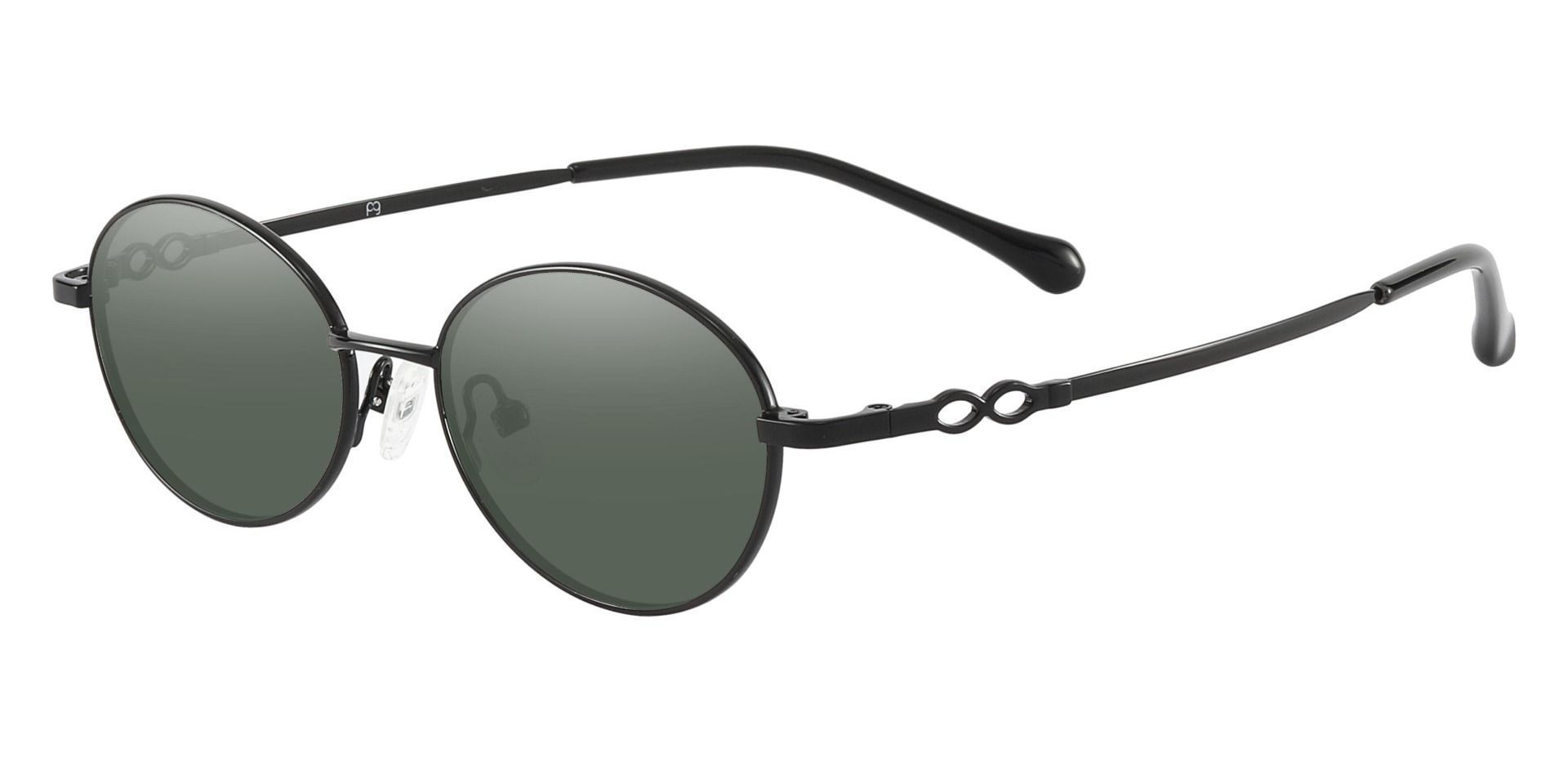 Odyssey Oval Prescription Sunglasses - Black Frame With Green Lenses