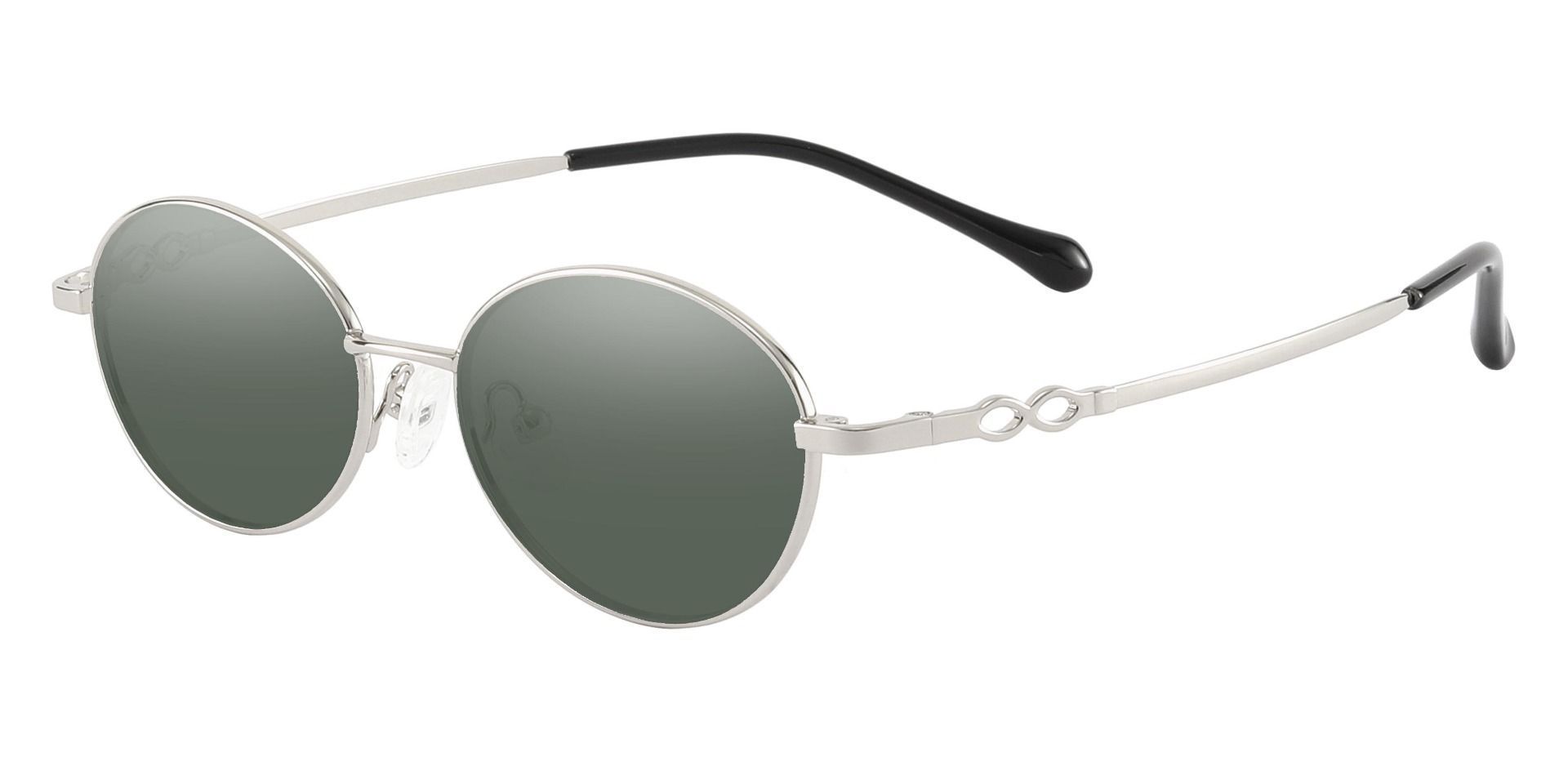 Odyssey Oval Reading Sunglasses - Silver Frame With Green Lenses