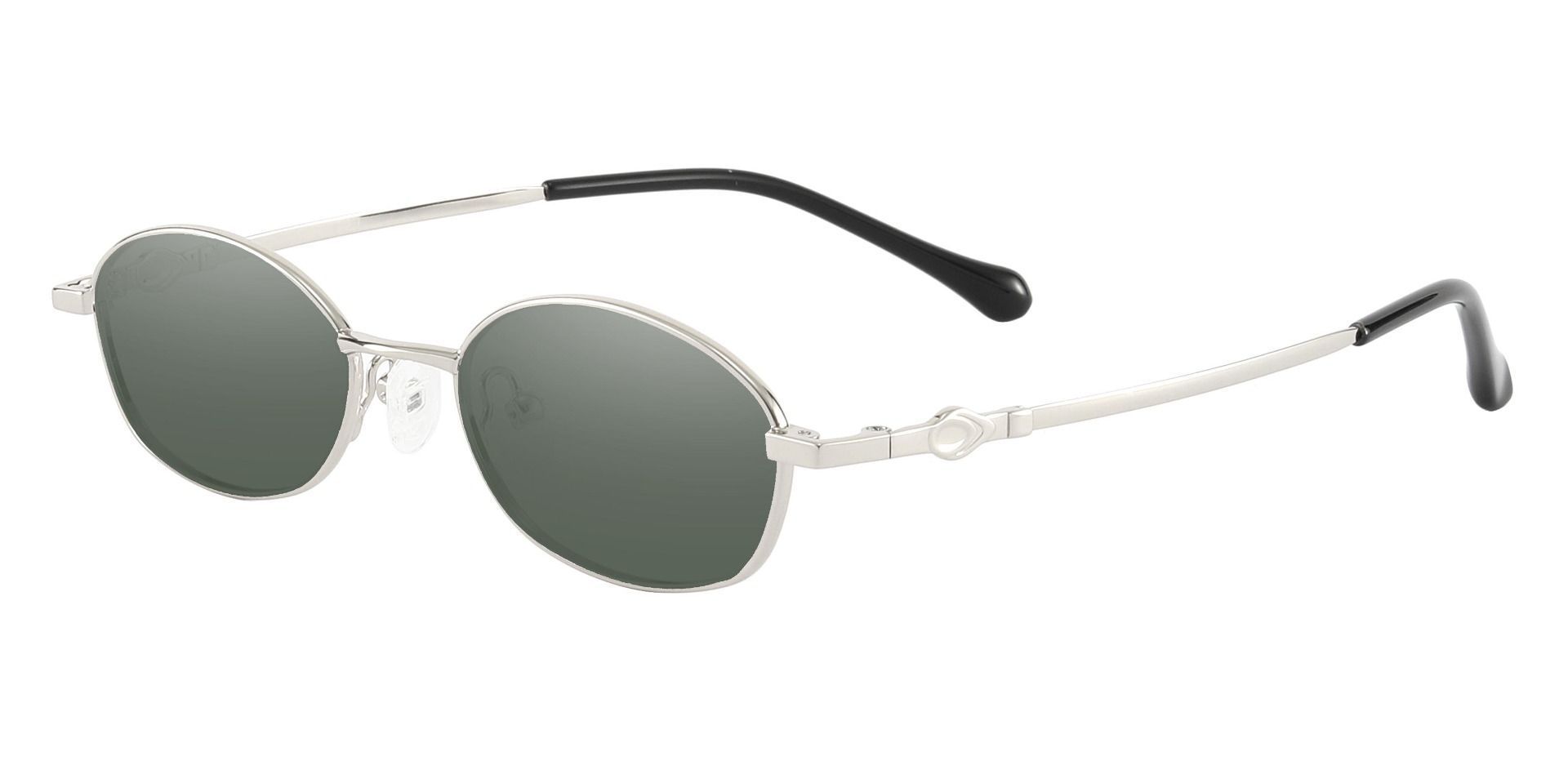 Fletcher Oval Non-Rx Sunglasses - Silver Frame With Green Lenses