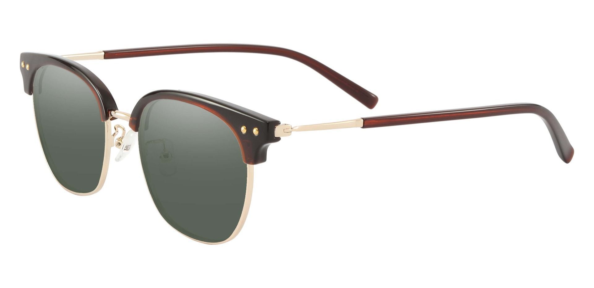 Bolivia Browline Progressive Sunglasses - Brown Frame With Green Lenses