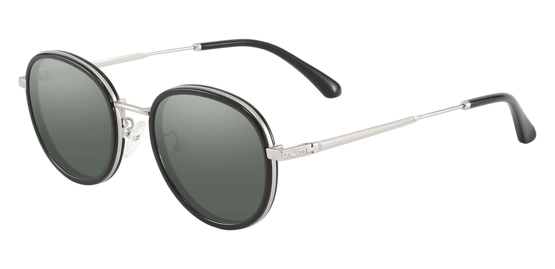 Edmore Oval Prescription Sunglasses - Black Frame With Green Lenses