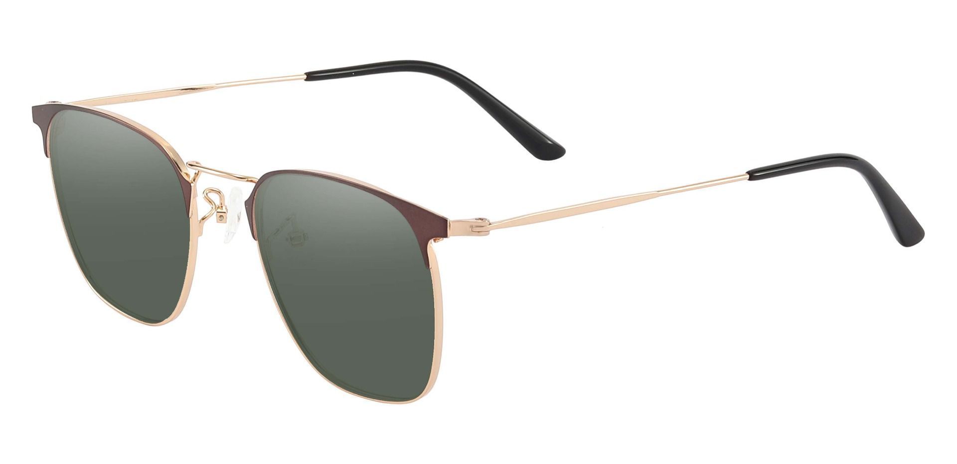 Nichols Browline Non-Rx Sunglasses - Brown Frame With Green Lenses