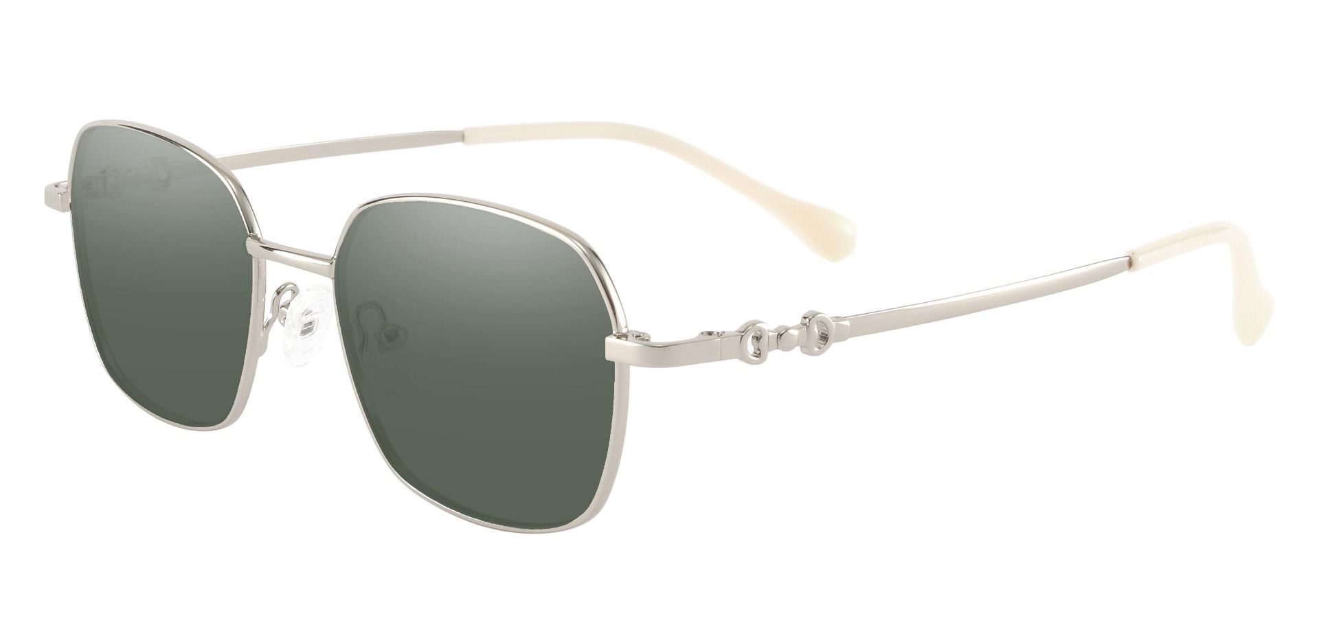 Averill Geometric Prescription Sunglasses - Silver Frame With Green Lenses