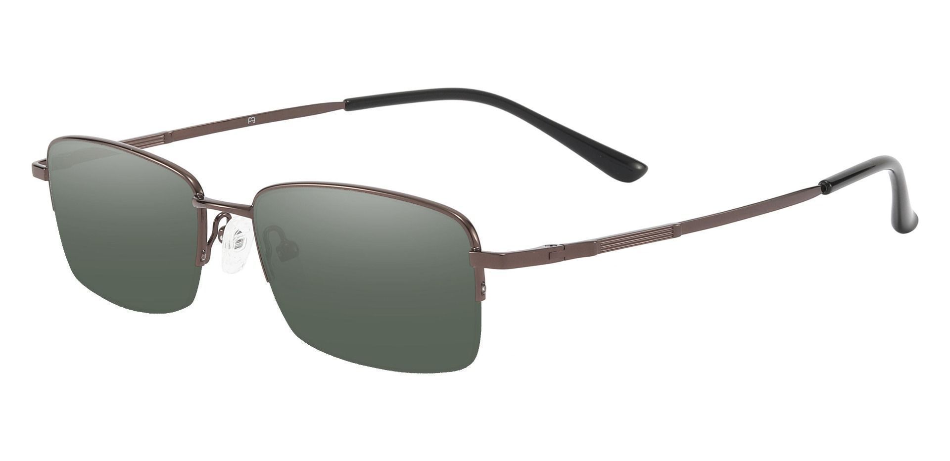 Milford Rectangle Reading Sunglasses - Brown Frame With Green Lenses