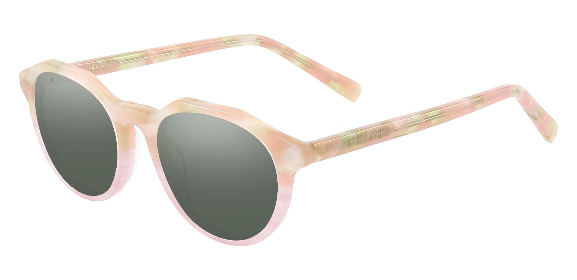 Mayfield Oval Lined Bifocal Sunglasses - Pink Frame With Green Lenses