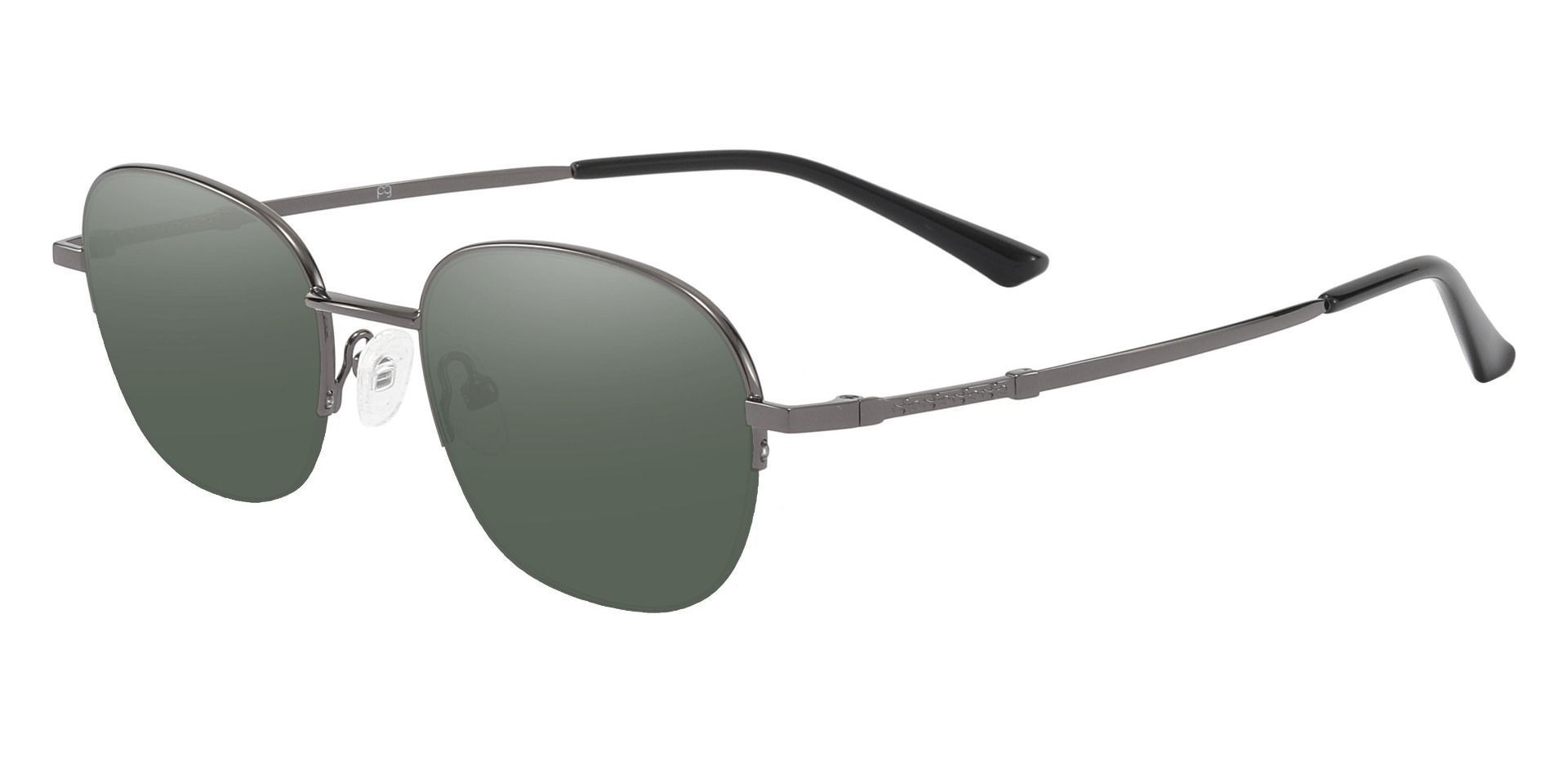 Rochester Oval Prescription Sunglasses - Gray Frame With Green Lenses