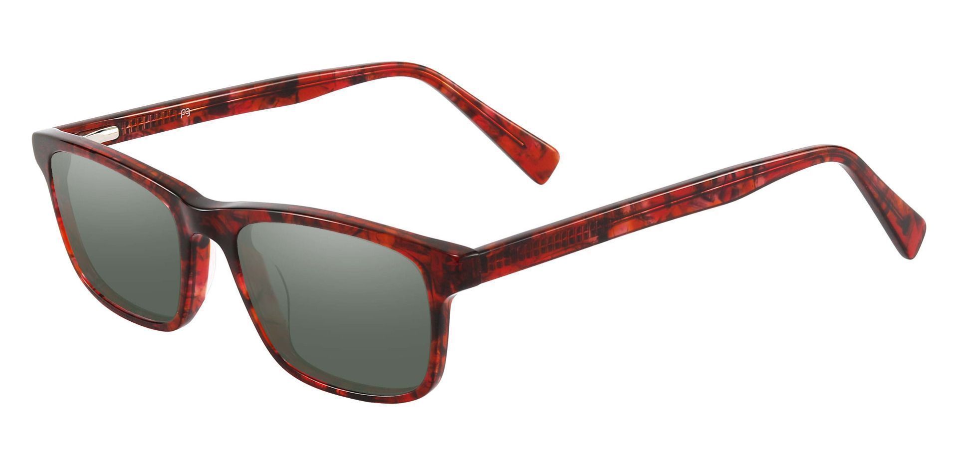 Munich Rectangle Reading Sunglasses - Red Frame With Green Lenses