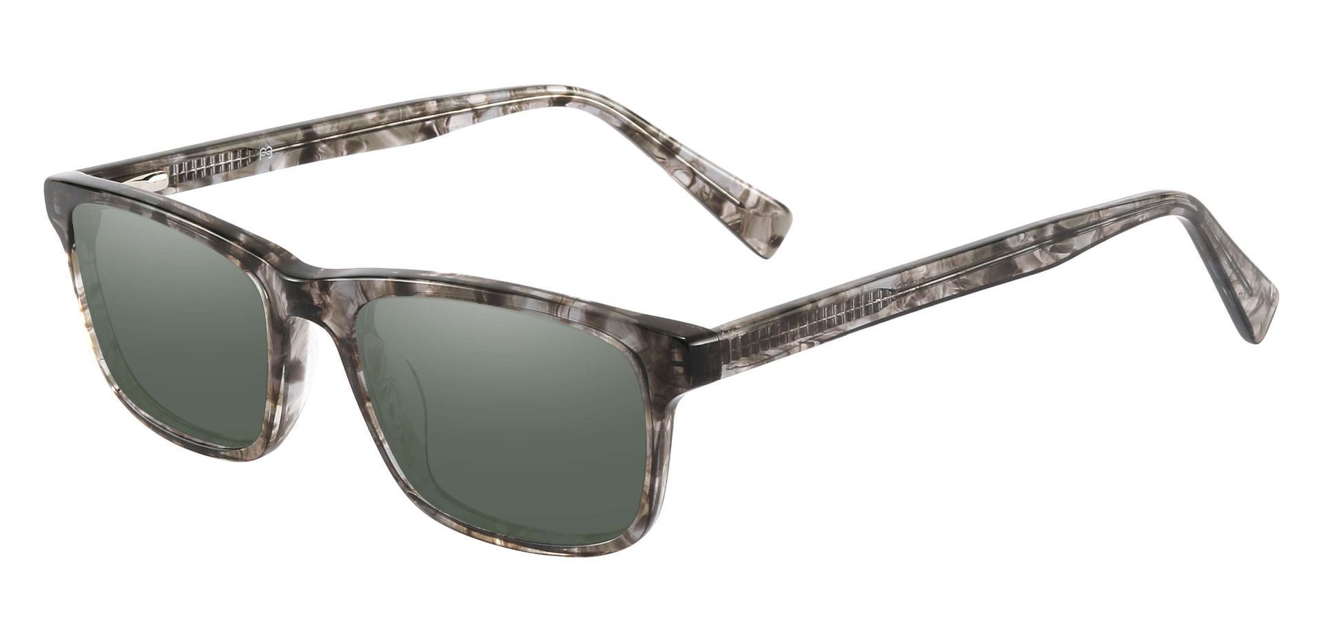 Munich Rectangle Prescription Sunglasses - Gray Frame With Green Lenses