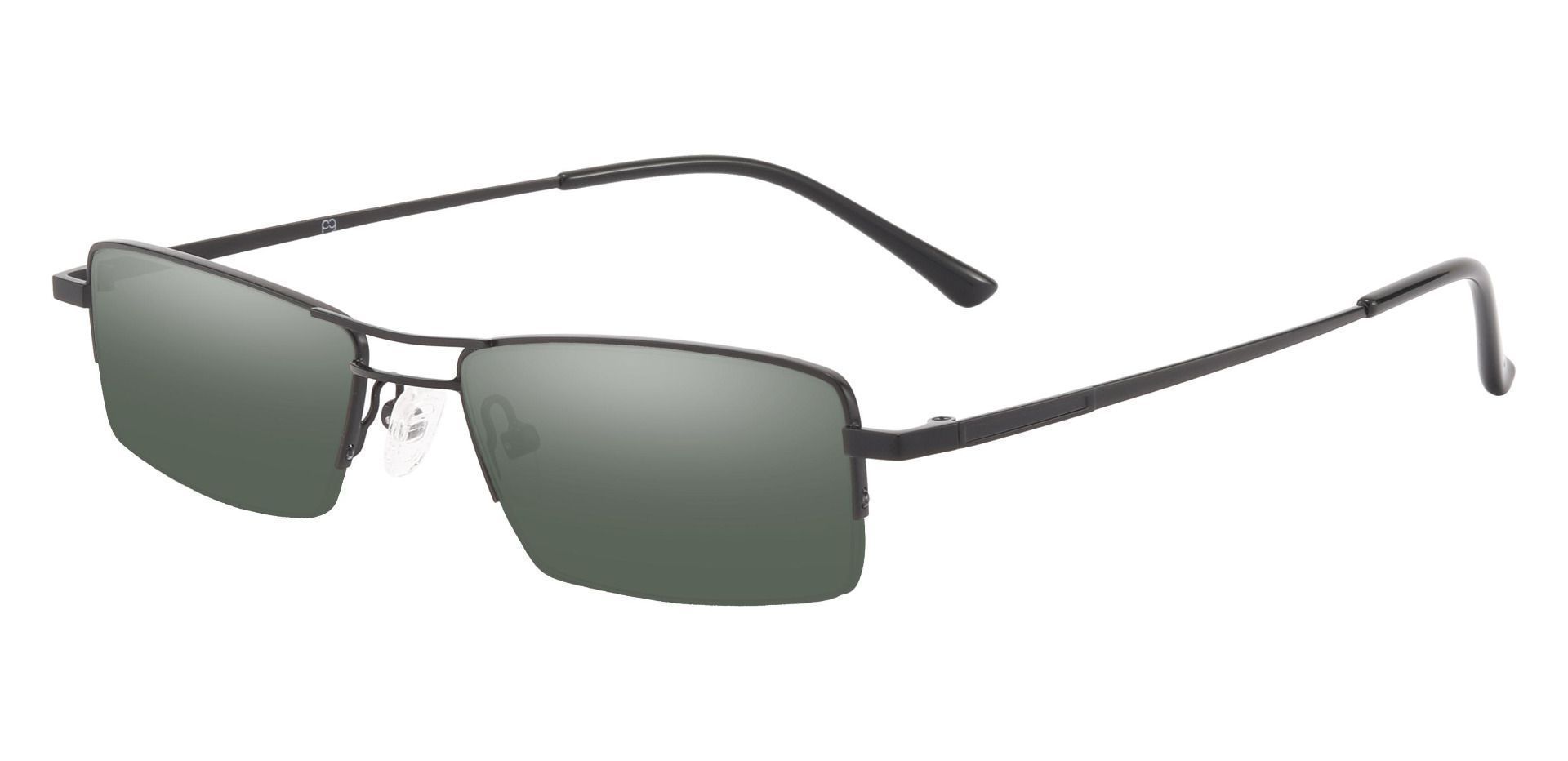Gilbert Aviator Single Vision Sunglasses - Black Frame With Green Lenses