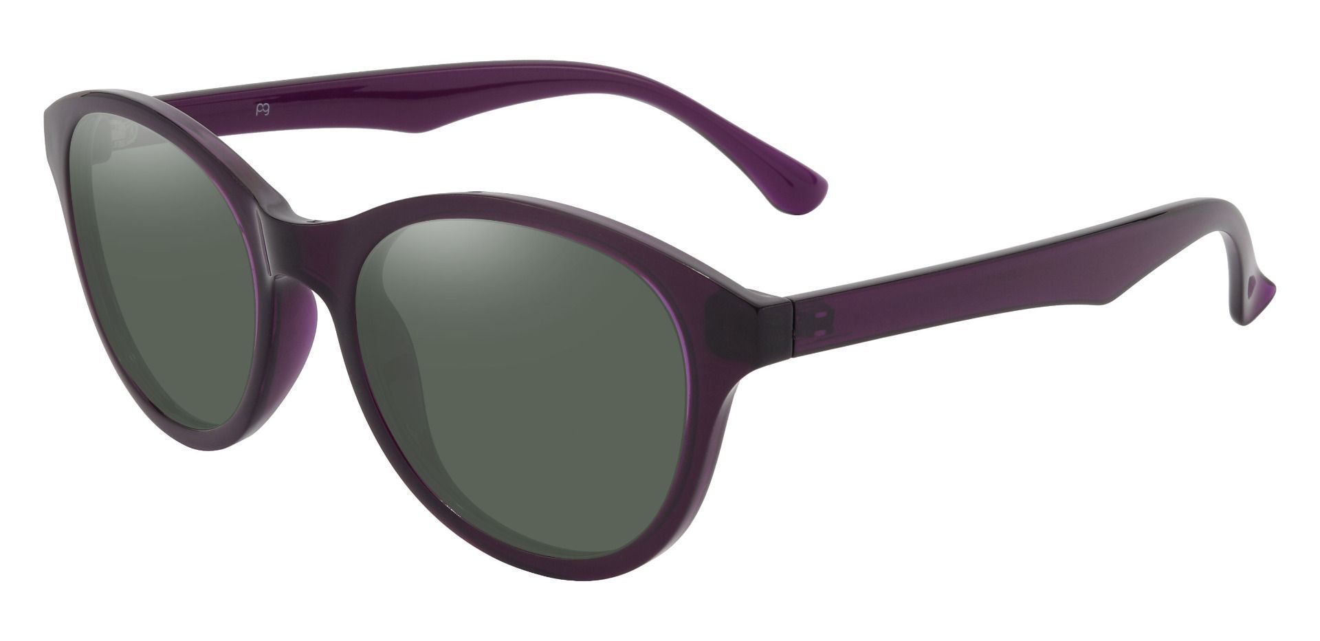Angelina Round Prescription Sunglasses - Purple Frame With Green Lenses
