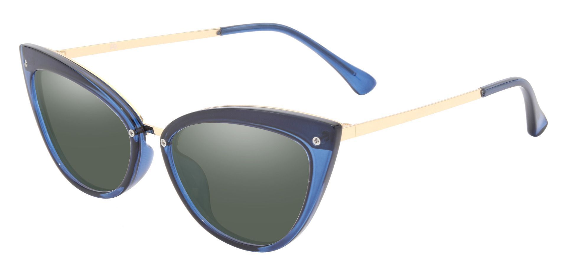Glenda Cat Eye Prescription Sunglasses - Blue Frame With Green Lenses
