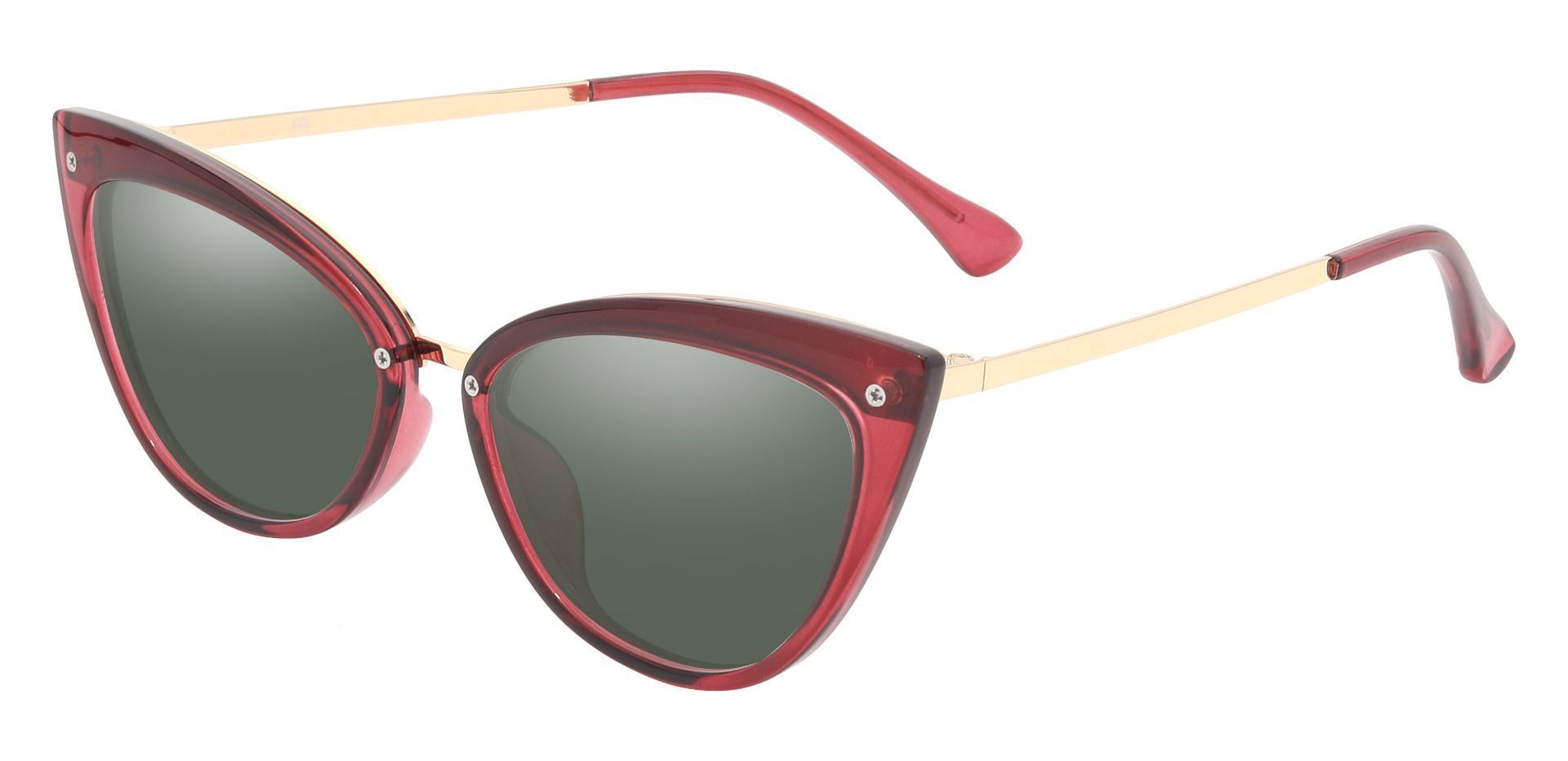 Glenda Cat Eye Prescription Sunglasses - Red Frame With Green Lenses