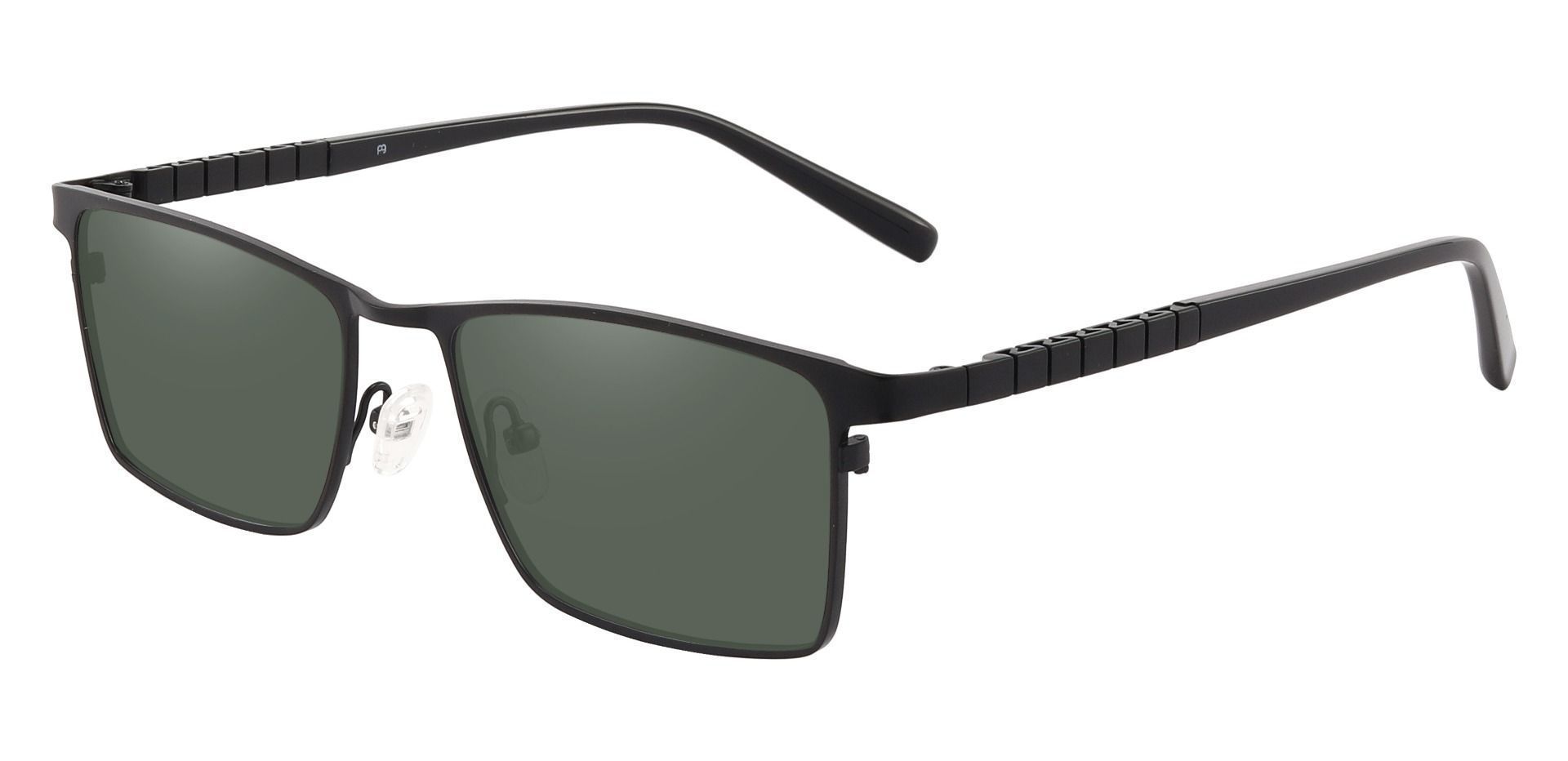 Cheshire Rectangle Non-Rx Sunglasses - Black Frame With Green Lenses