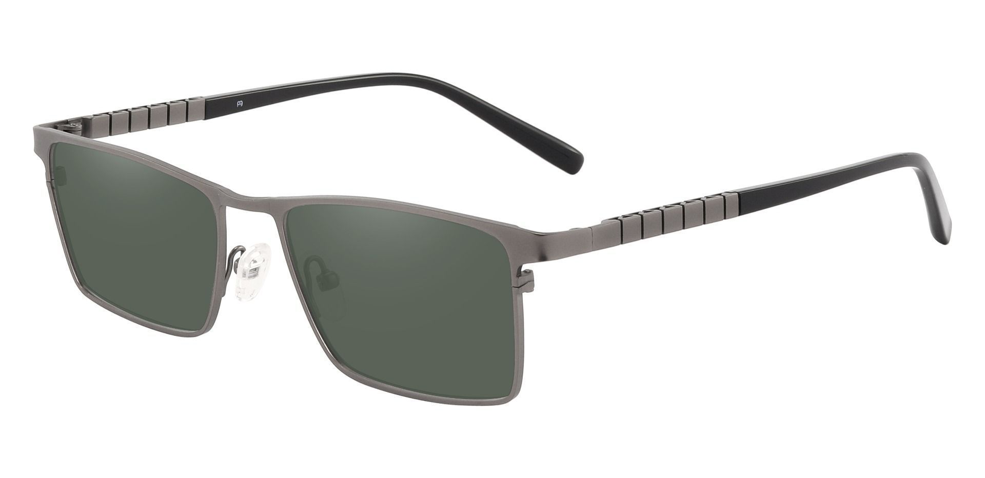 Cheshire Rectangle Non-Rx Sunglasses - Gray Frame With Green Lenses