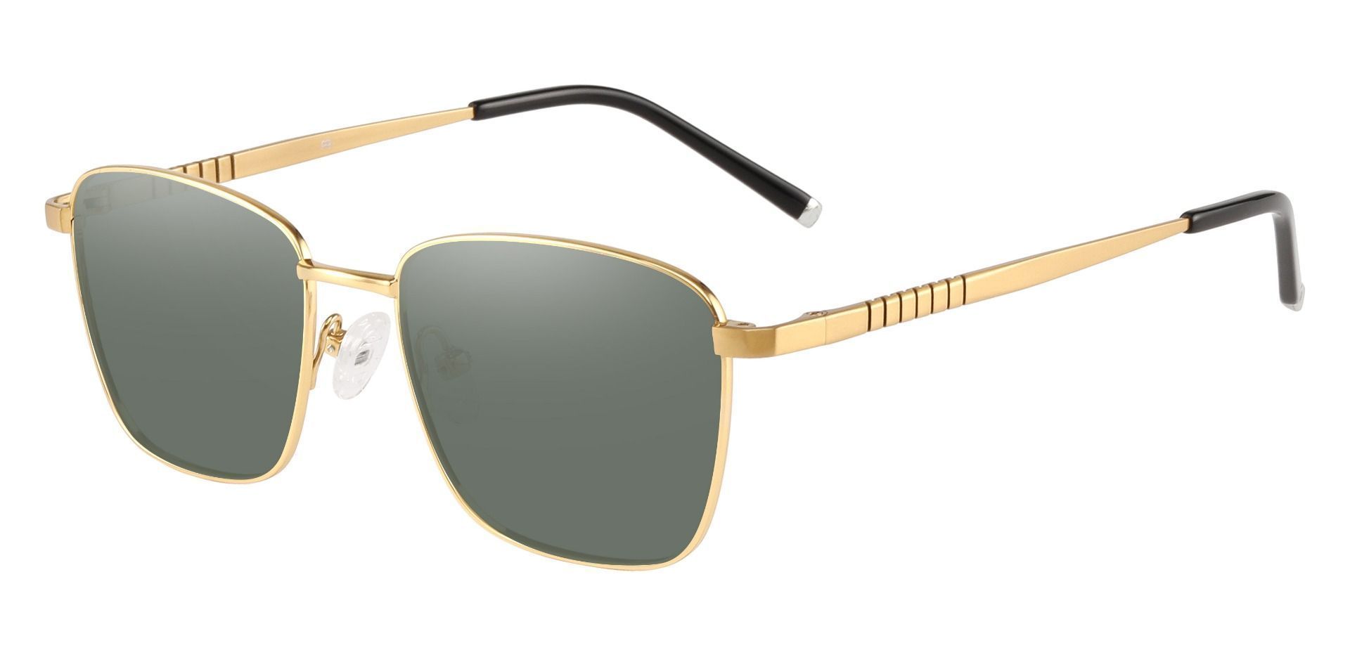 May Square Progressive Sunglasses - Gold Frame With Green Lenses