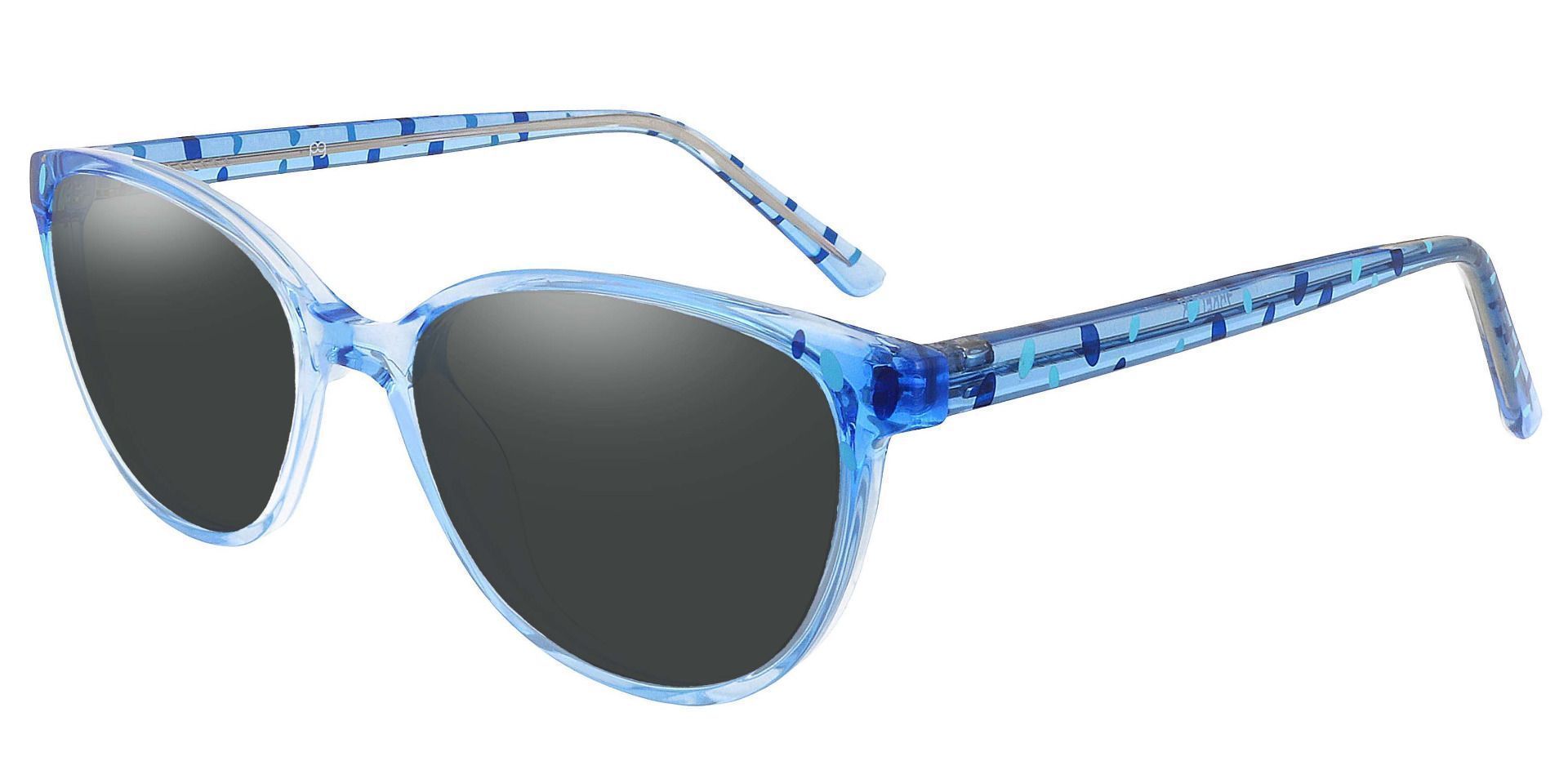 Carma Oval Prescription Sunglasses - Blue Frame With Gray Lenses