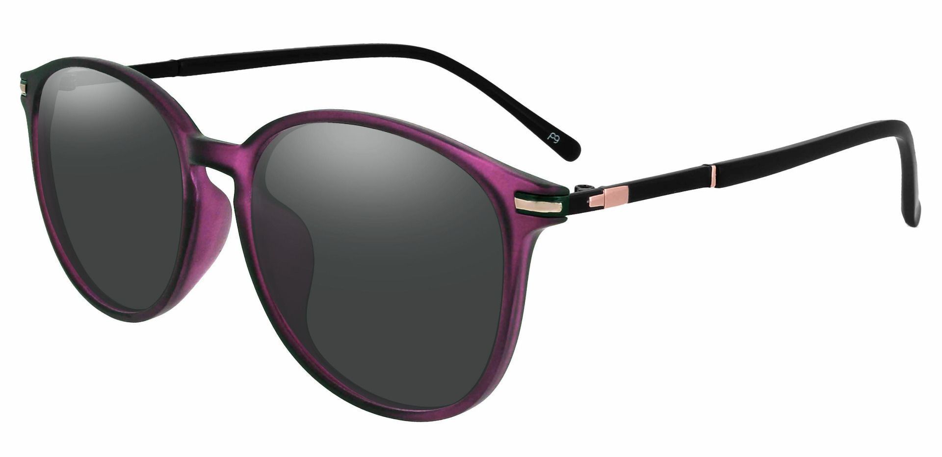 Danbury Oval Non-Rx Sunglasses - Purple Frame With Gray Lenses