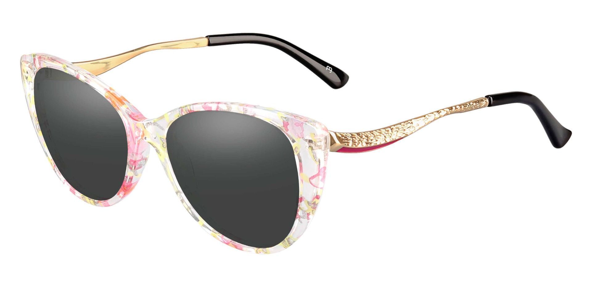 Roma Cat Eye Prescription Sunglasses - Floral Frame With Gray Lenses