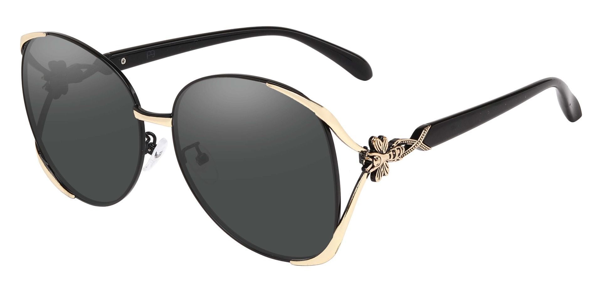 Nina Round Single Vision Sunglasses - Black Frame With Gray Lenses