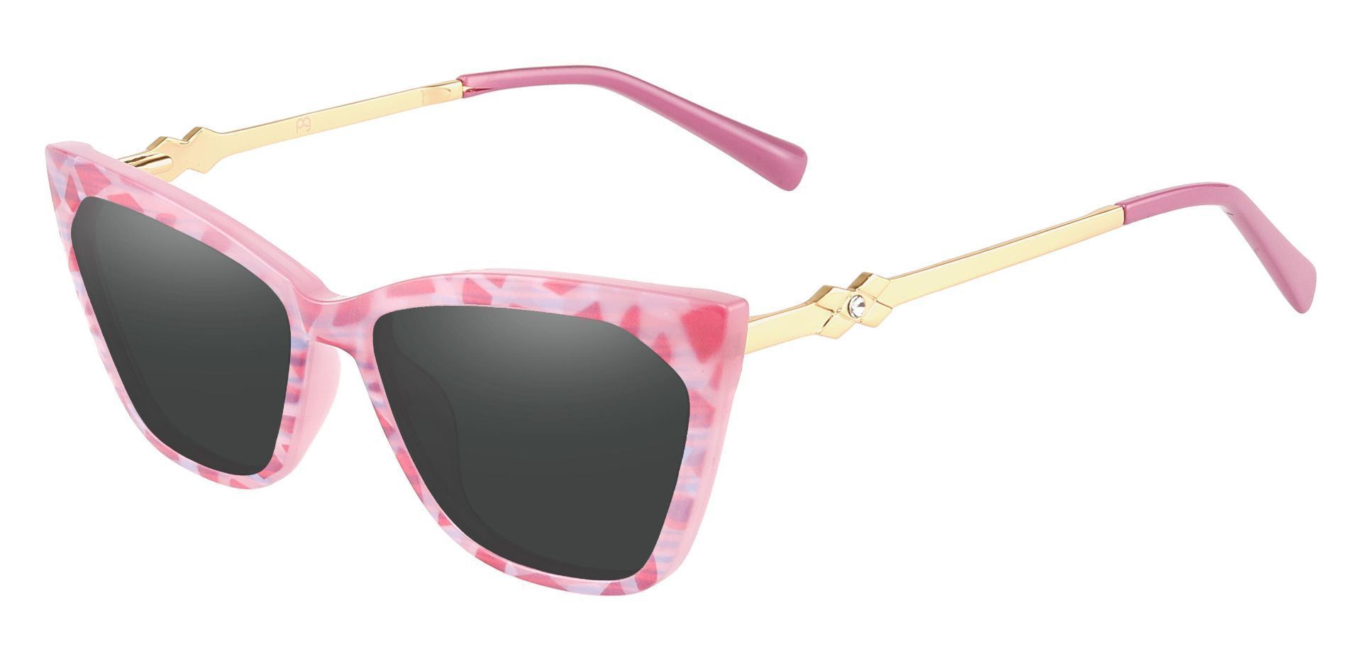 Addison Cat Eye Progressive Sunglasses - Pink Frame With Gray Lenses