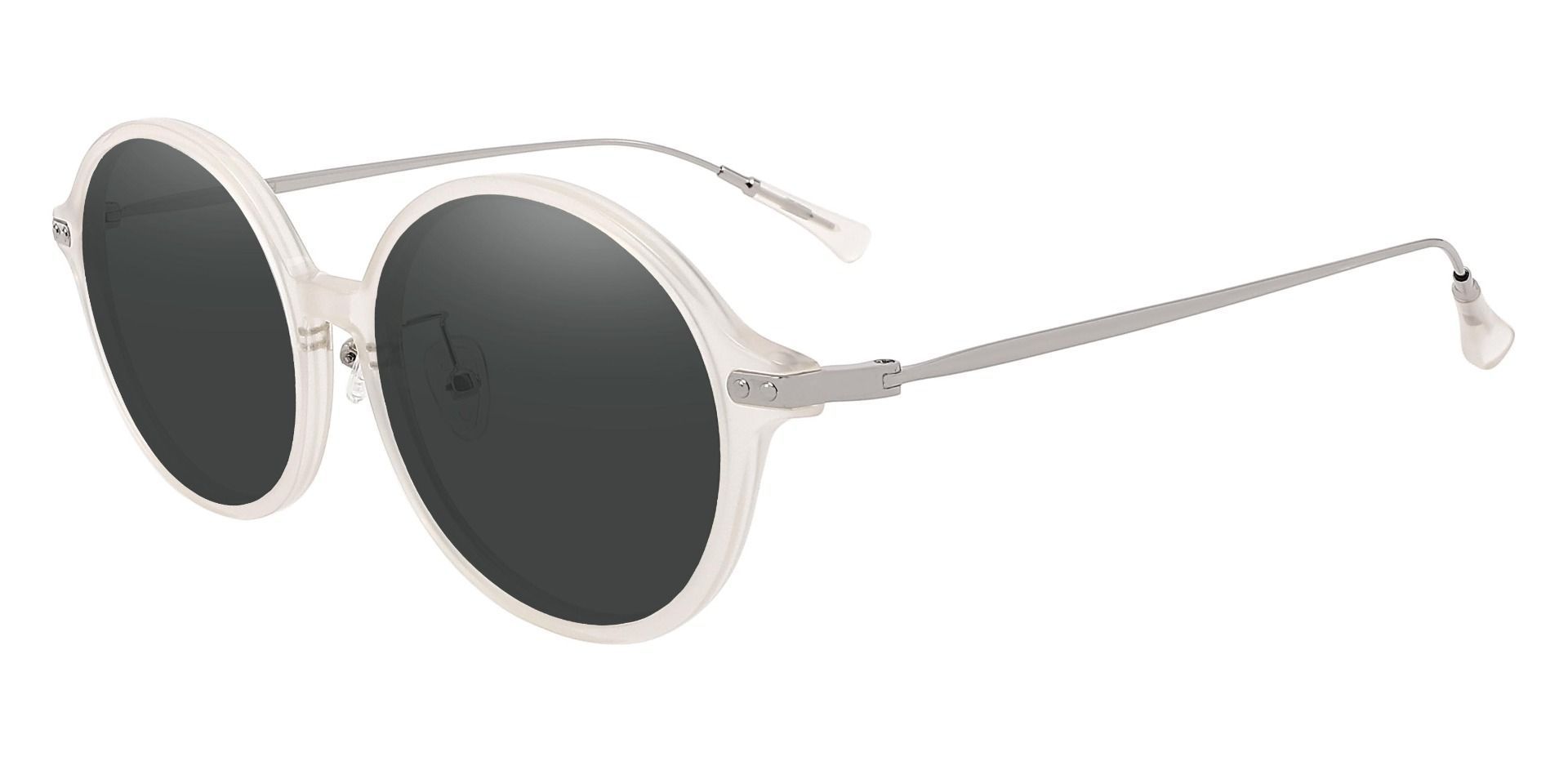 Princeton Round Non-Rx Sunglasses - Clear Frame With Gray Lenses