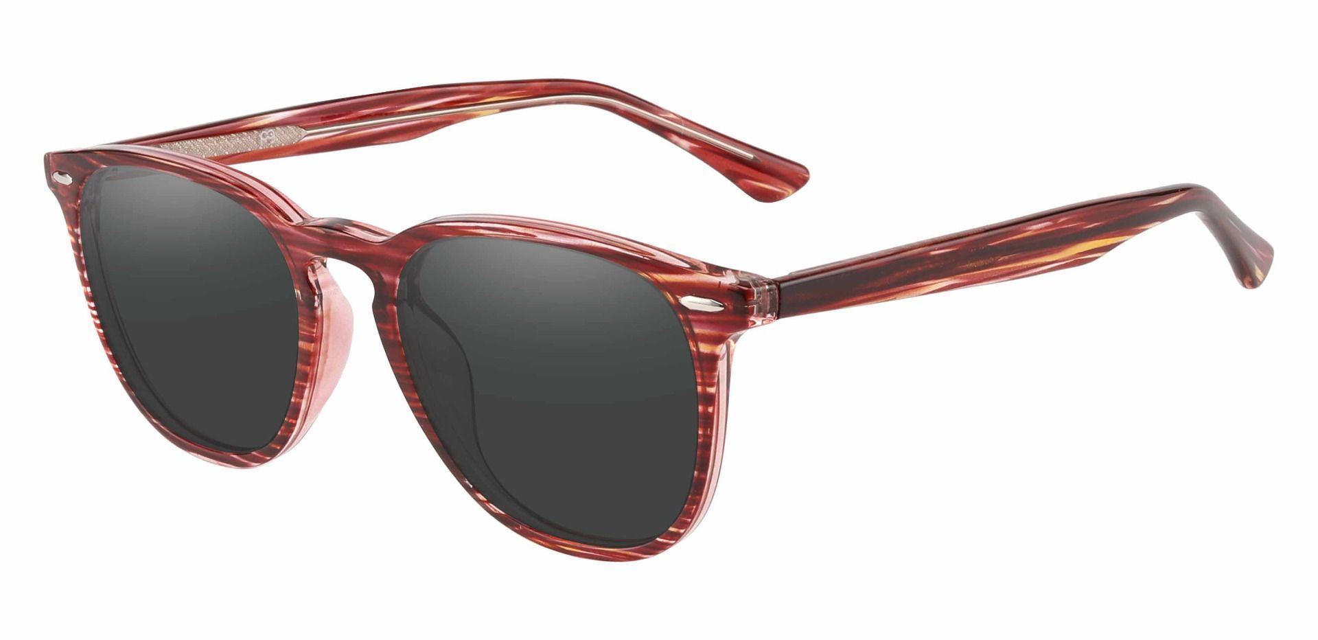 Sycamore Oval Prescription Sunglasses - Red Frame With Gray Lenses
