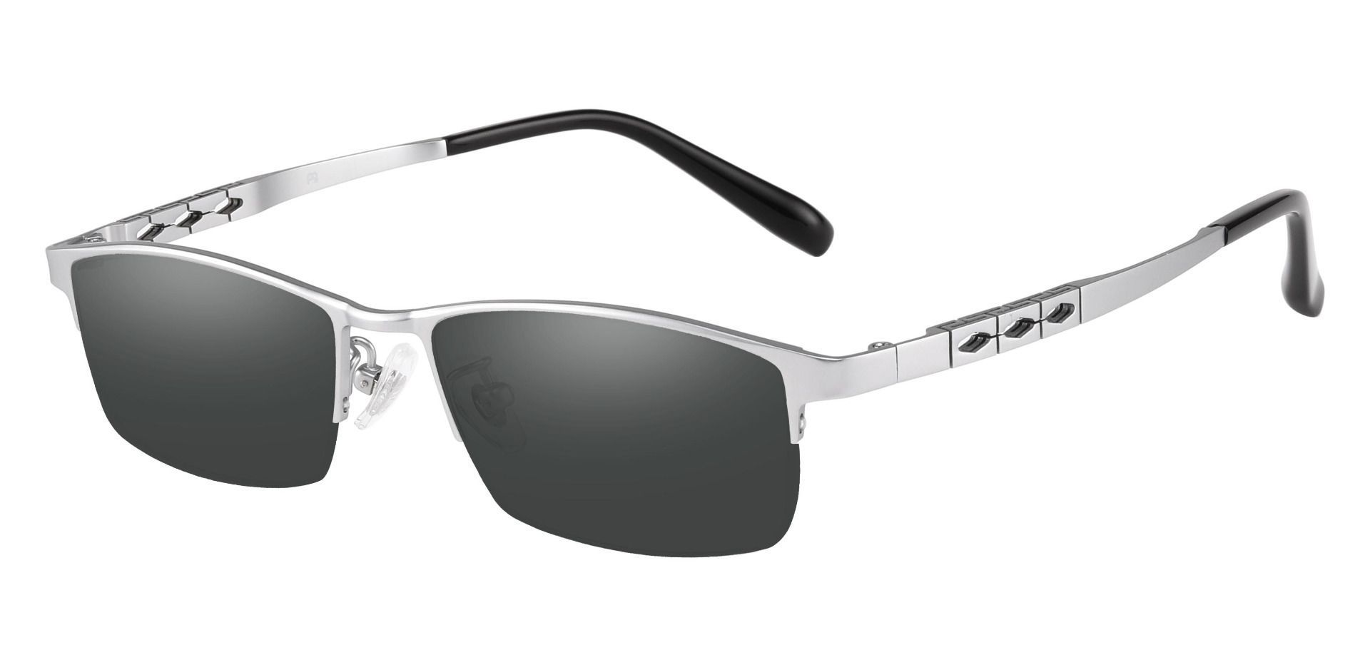 Burlington Rectangle Reading Sunglasses - Silver Frame With Gray Lenses