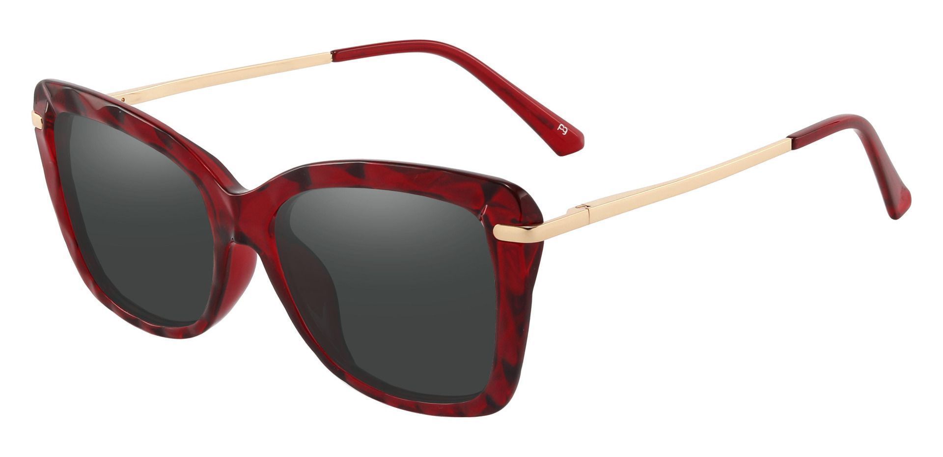 Shoshanna Rectangle Progressive Sunglasses - Red Frame With Gray Lenses
