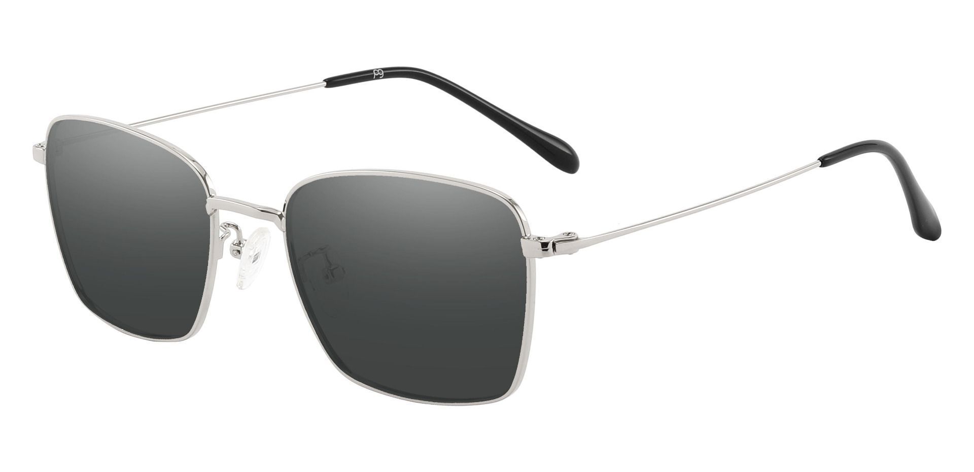 Sherwood Rectangle Prescription Sunglasses - Silver Frame With Gray Lenses