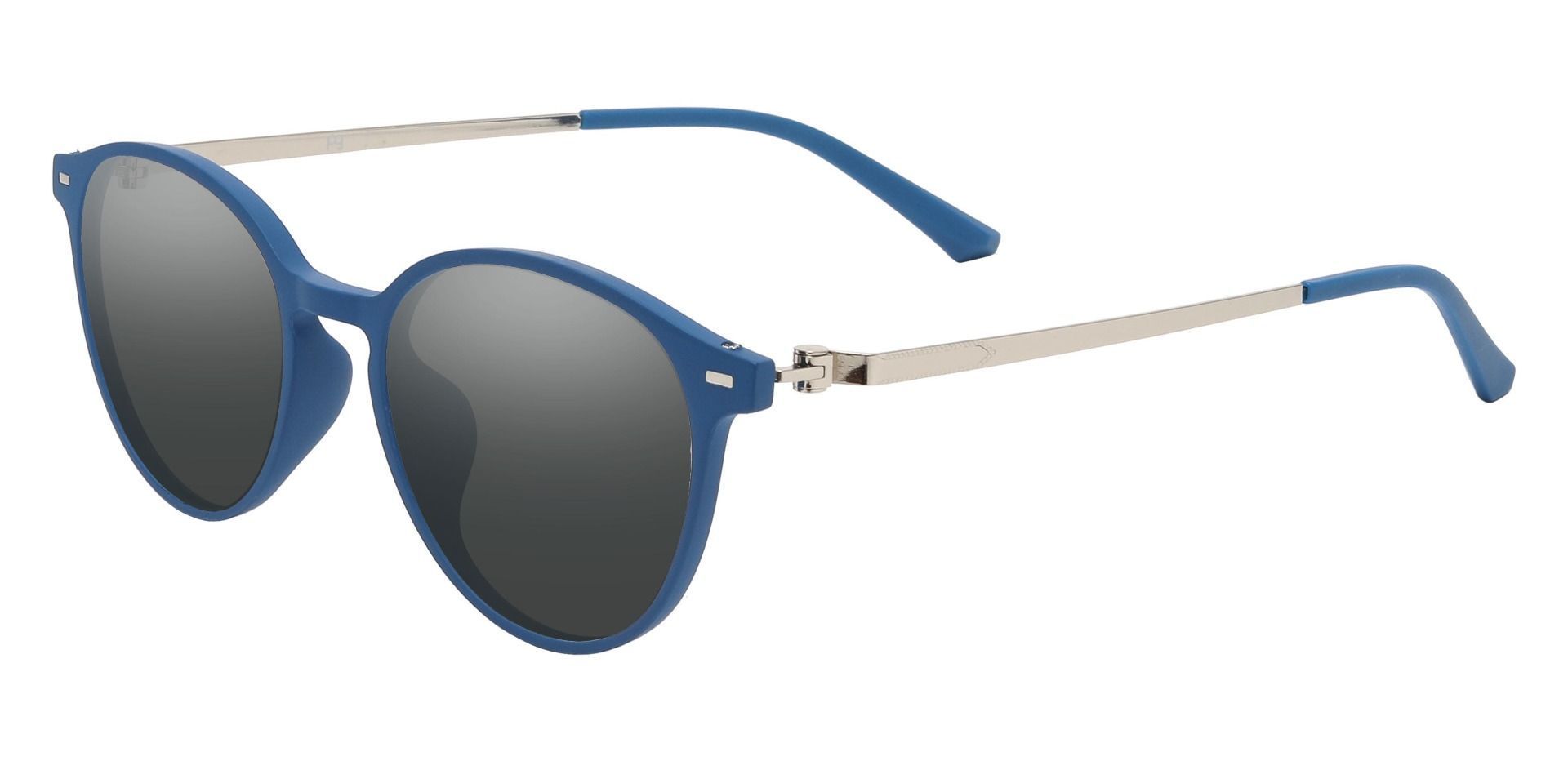 Springer Round Prescription Sunglasses - Blue Frame With Gray Lenses