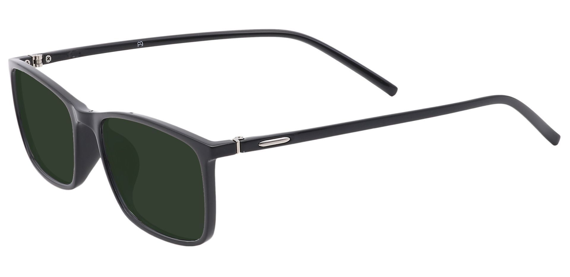 Fuji Rectangle Prescription Sunglasses - Black Frame With Green Lenses