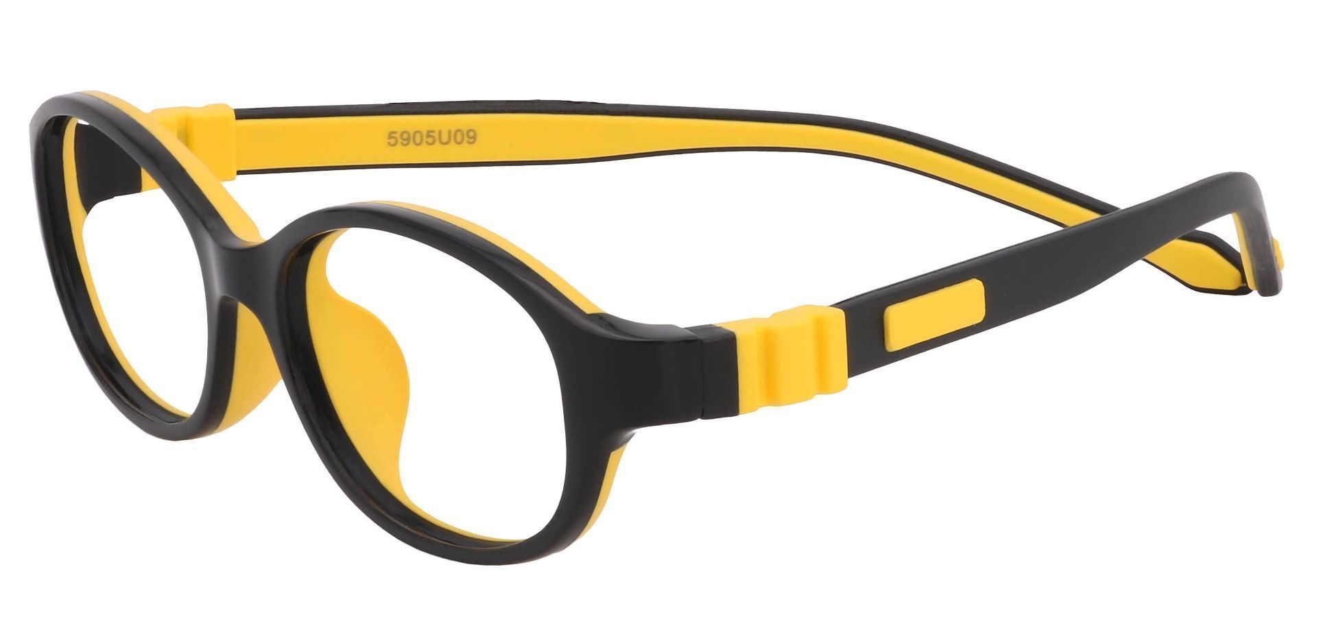 Stone Oval Eyeglasses Frame - The Frame Is Black And Yellow
