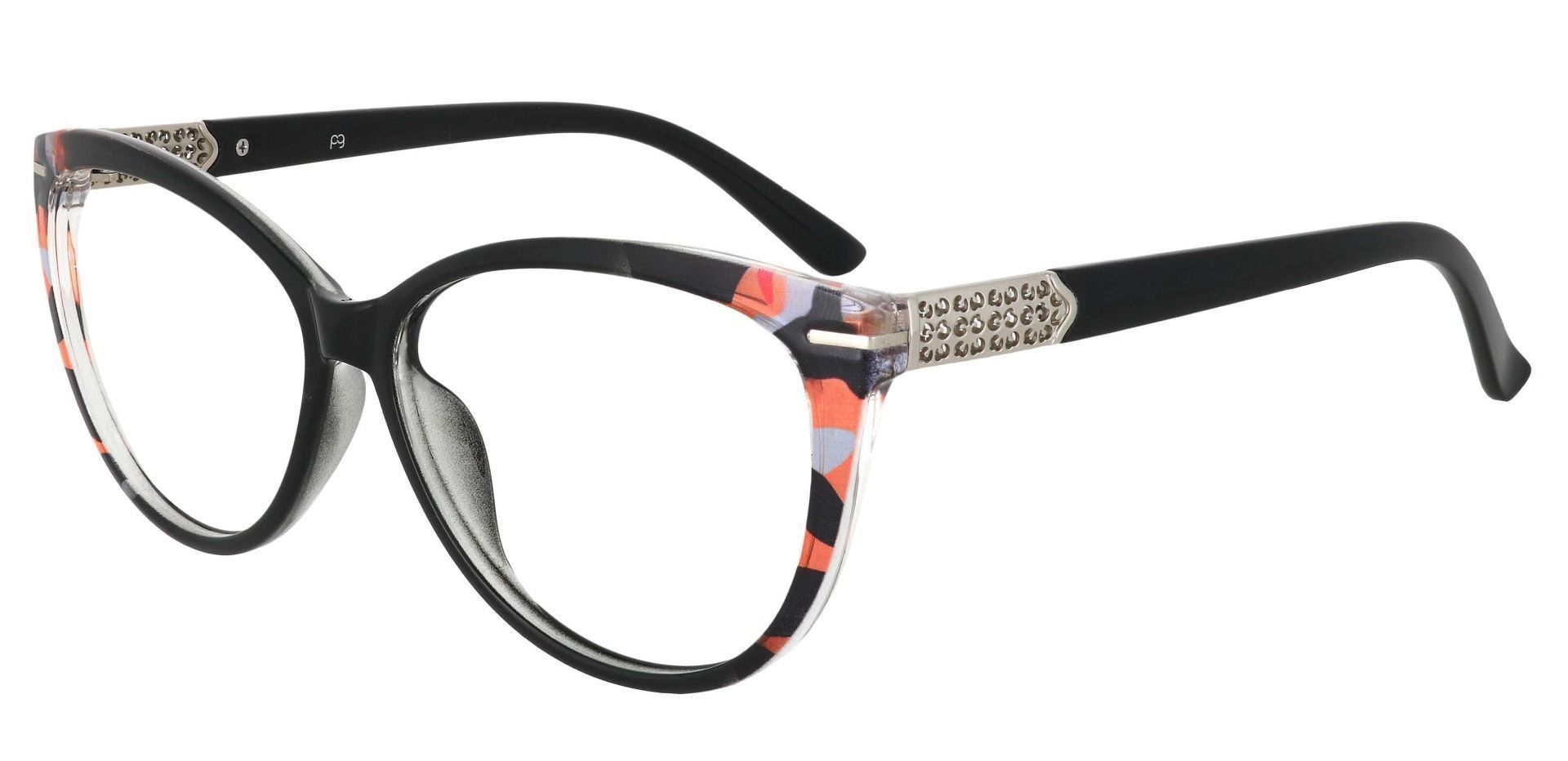 Maggie Cat Eye Prescription Glasses - Black With Peach Crystal Accents