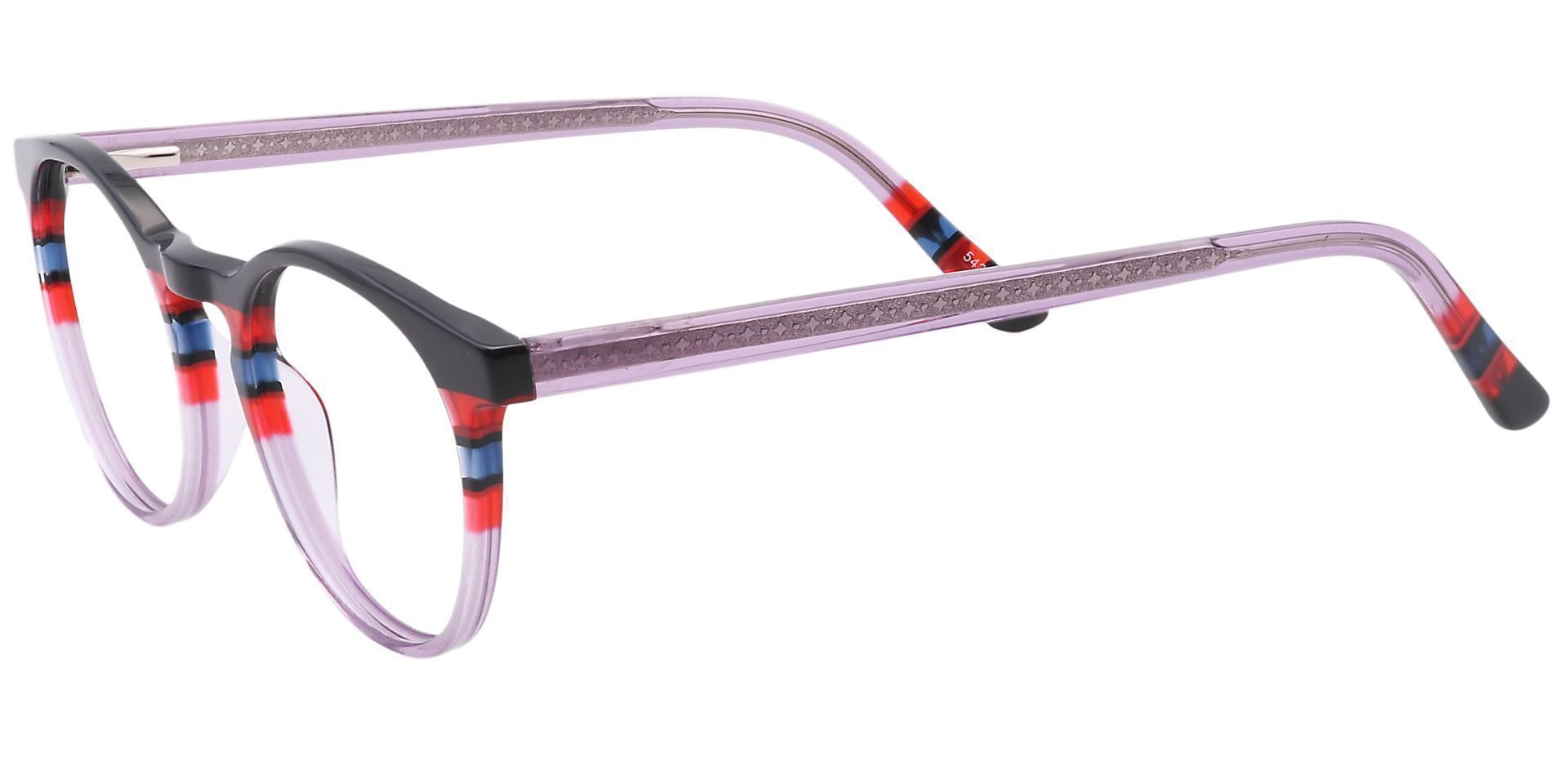 Jellie Round Non-Rx Glasses - Black/red Lavender Stripe  Purple