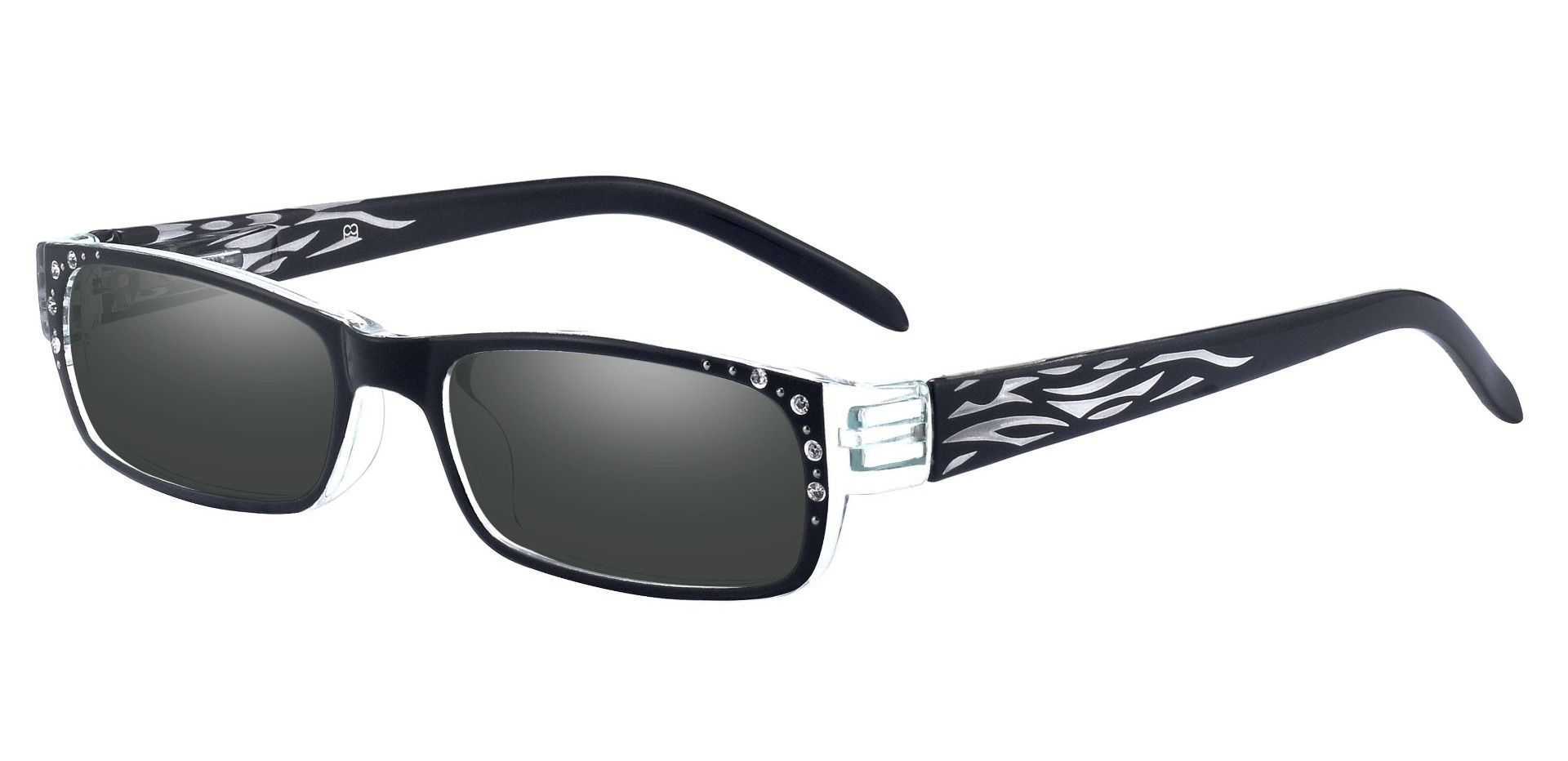 Diva Rectangle Single Vision Sunglasses -  Black Frame With Gray Lenses
