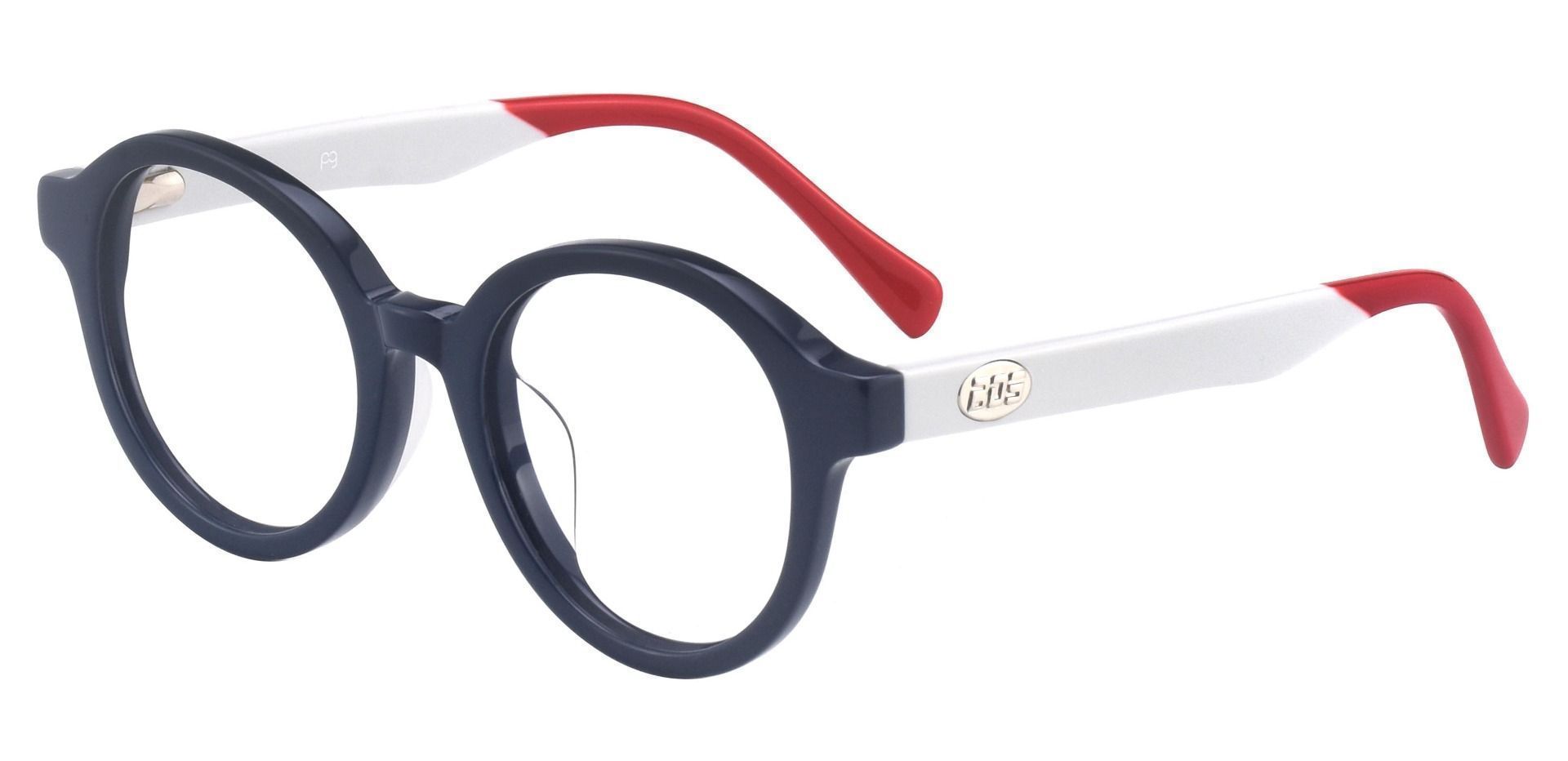 Roxbury Round Lined Bifocal Glasses - The Frame Is Blue And Red