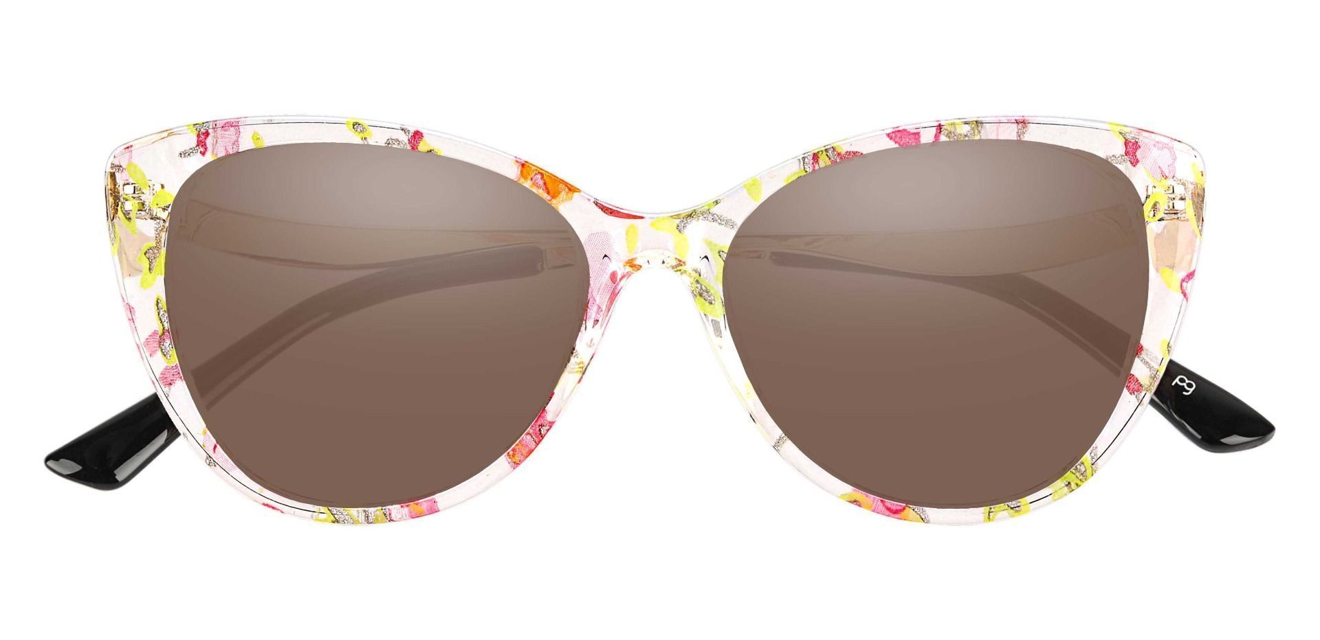 Roma Cat Eye Prescription Sunglasses - Floral Frame With Brown Lenses