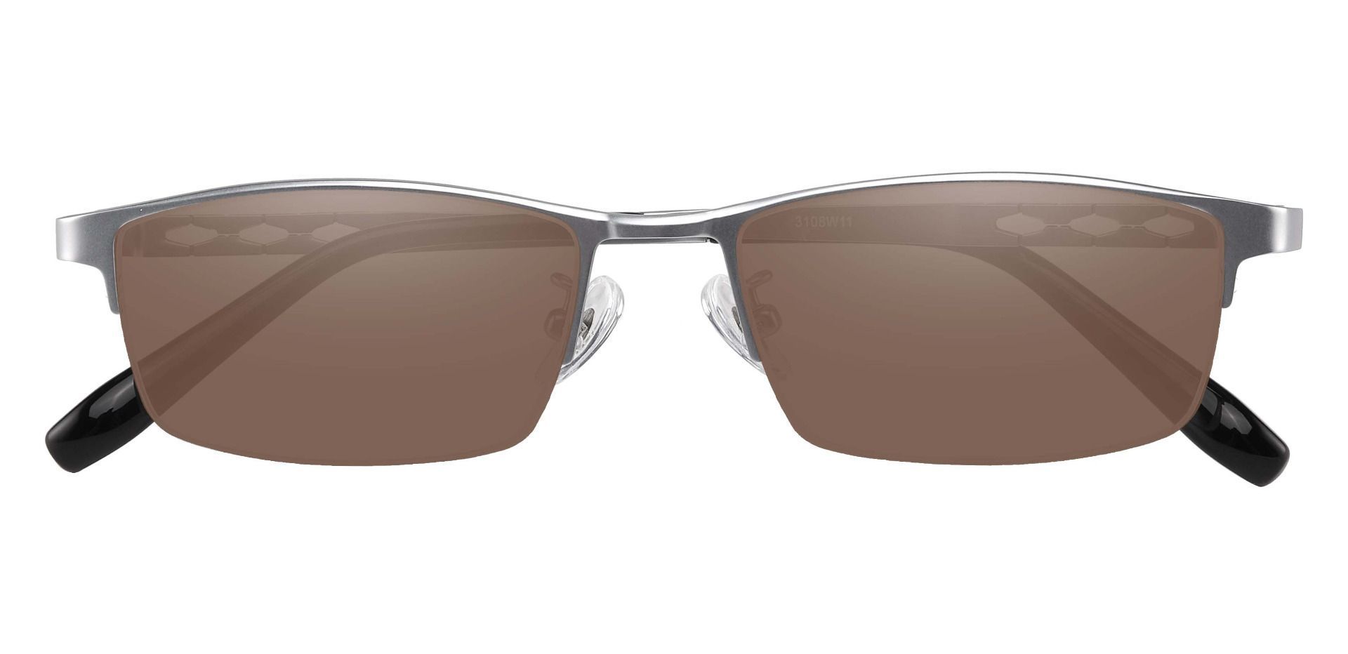 Burlington Rectangle Reading Sunglasses - Silver Frame With Brown Lenses