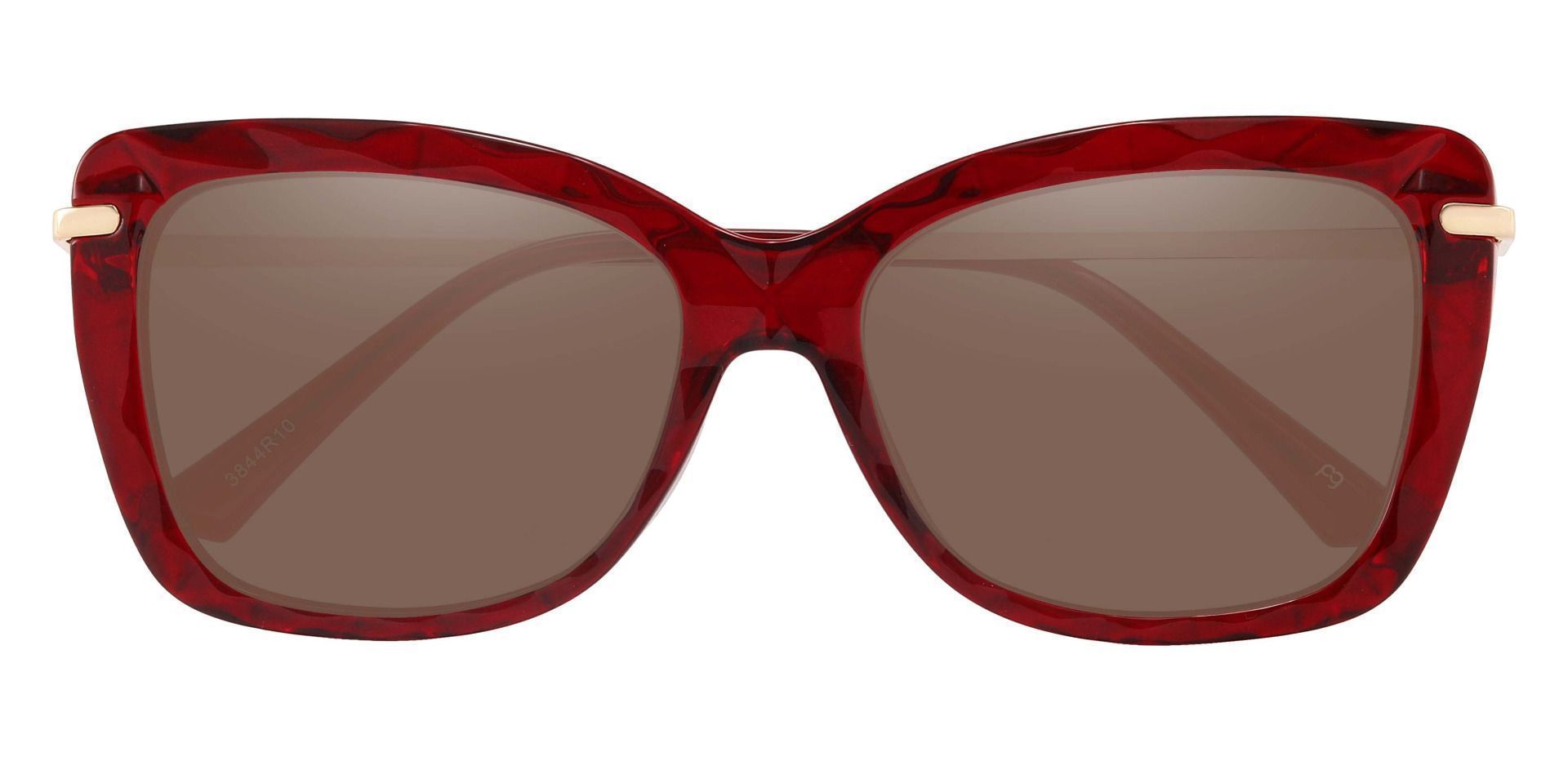 Shoshanna Rectangle Progressive Sunglasses - Red Frame With Brown Lenses