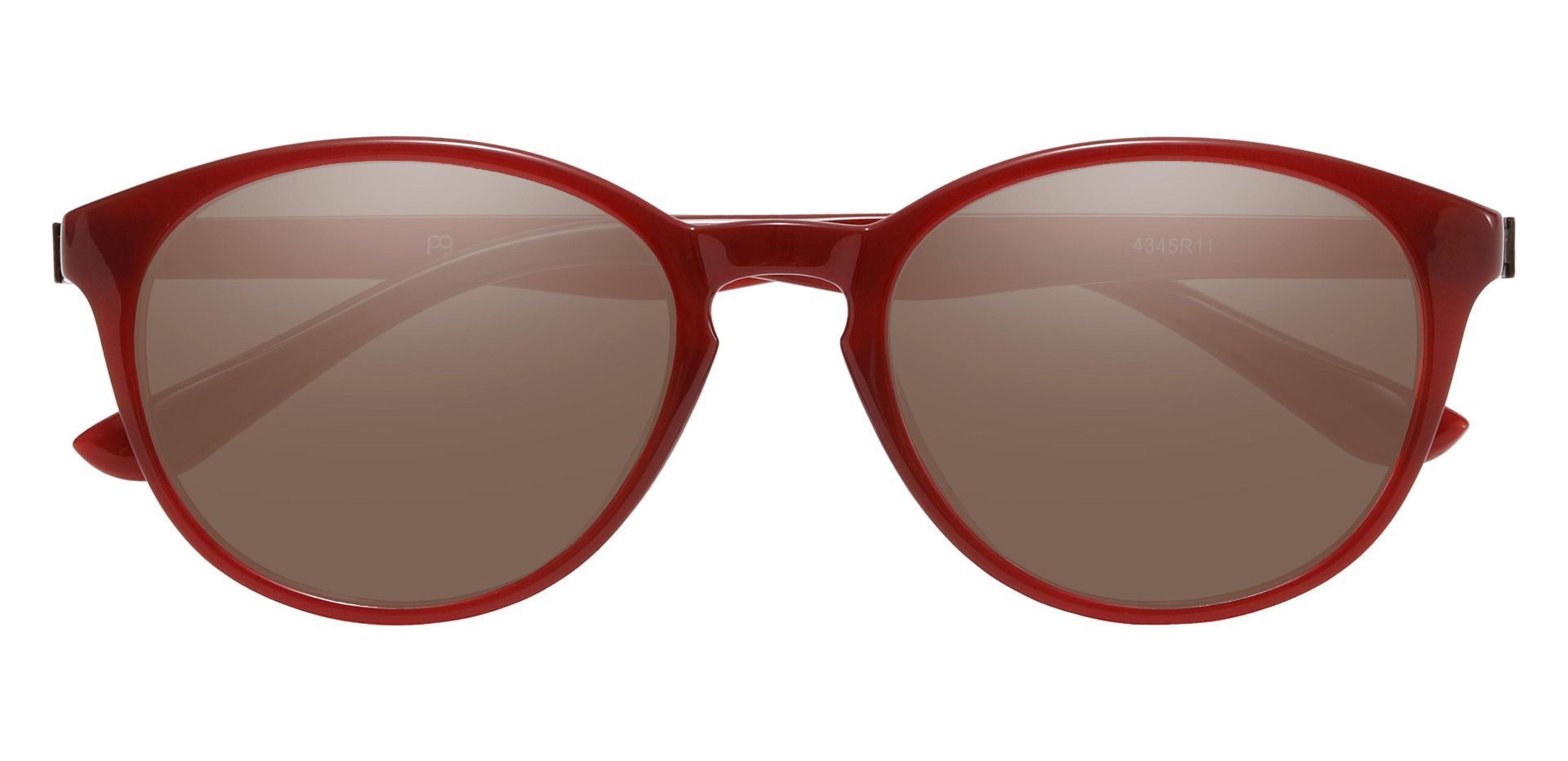 Celia Oval Non-Rx Sunglasses - Red Frame With Brown Lenses