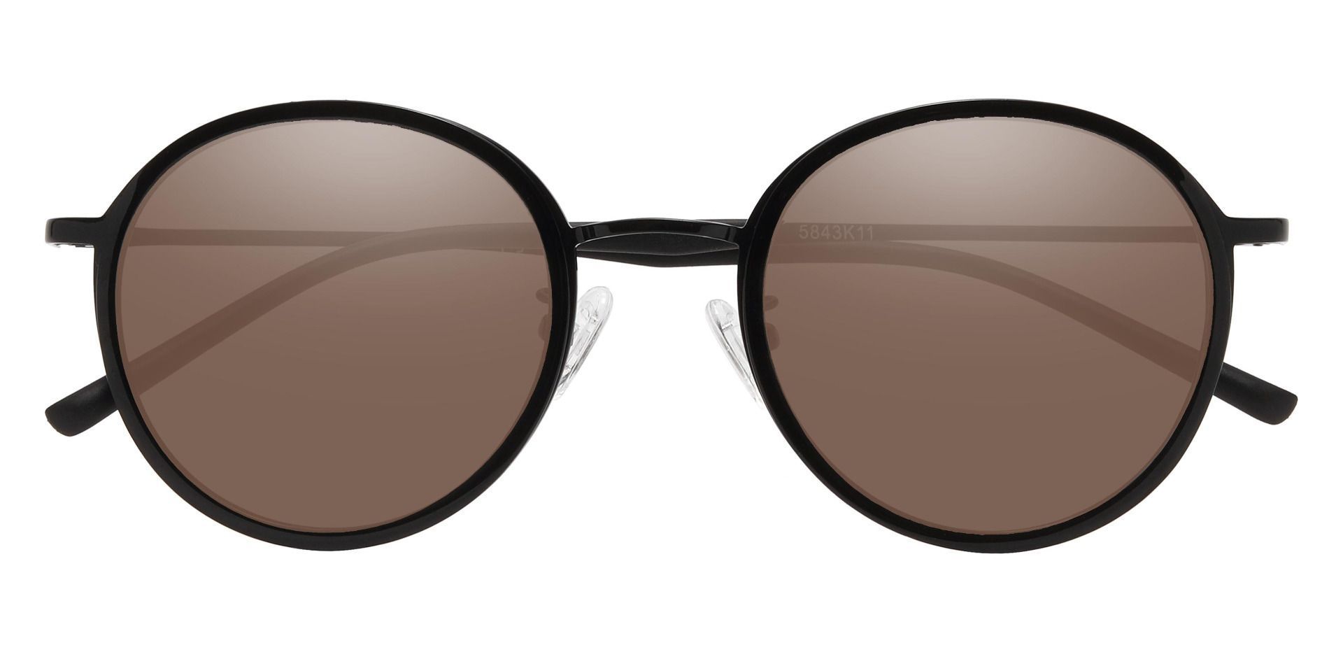 Brunswick Round Non-Rx Sunglasses - Black Frame With Brown Lenses