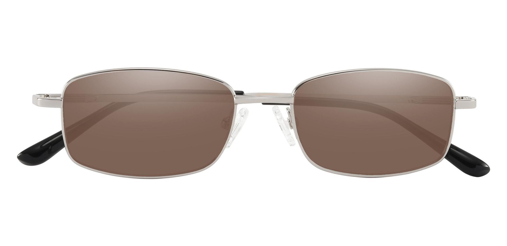 Hellman Rectangle Prescription Sunglasses - Silver Frame With Brown Lenses