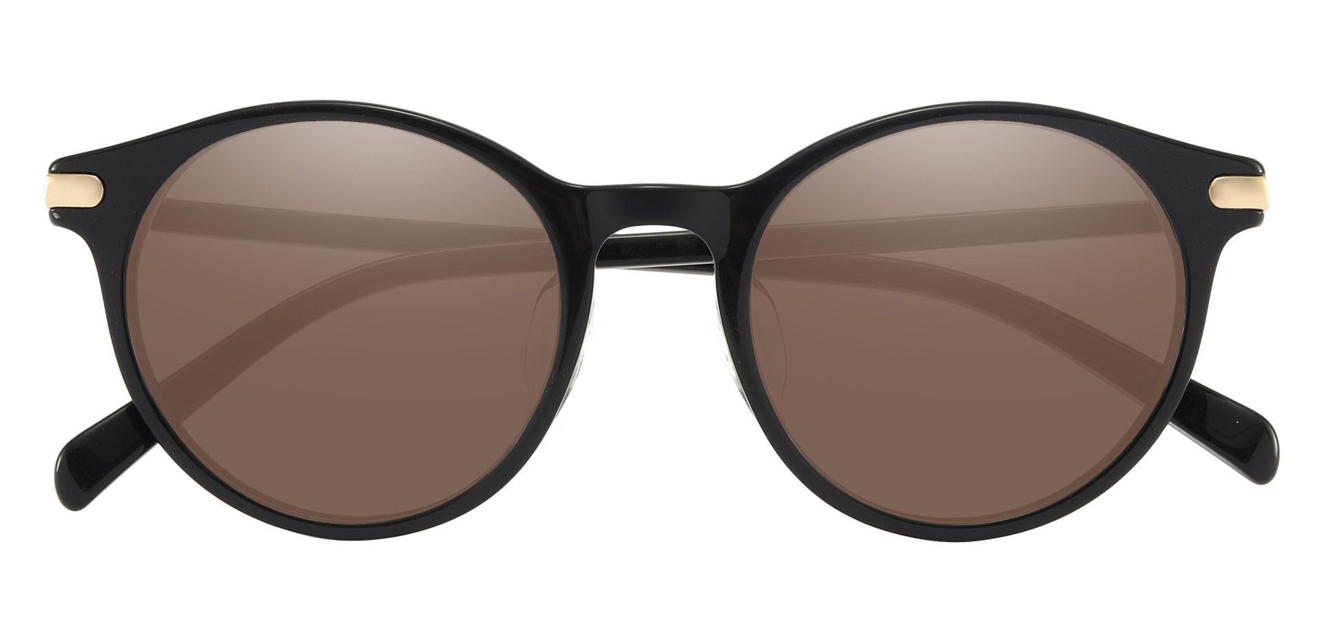 Barker Round Prescription Sunglasses - Black Frame With Brown Lenses