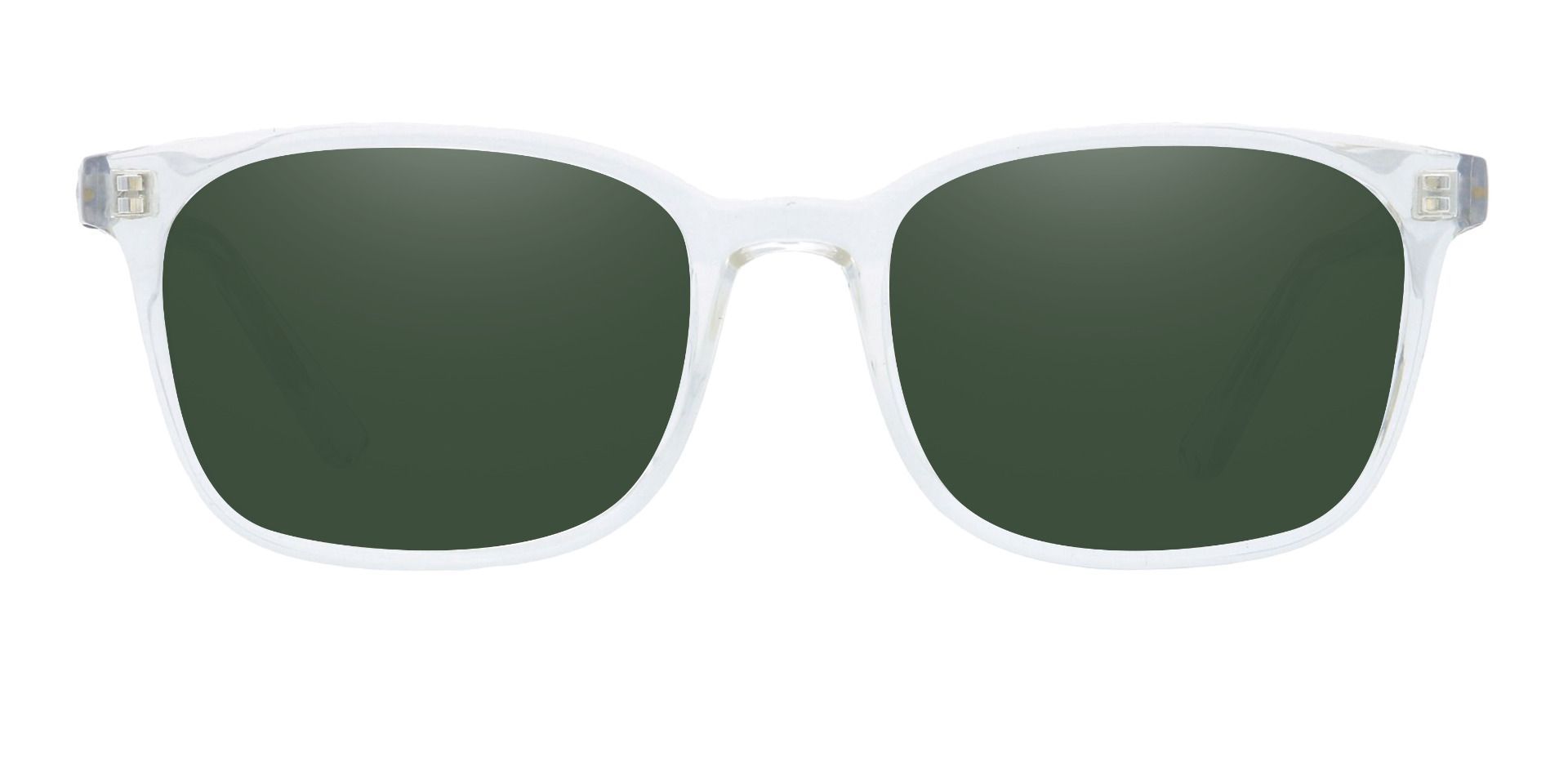 Windsor Rectangle Prescription Sunglasses - Clear Frame With Green Lenses