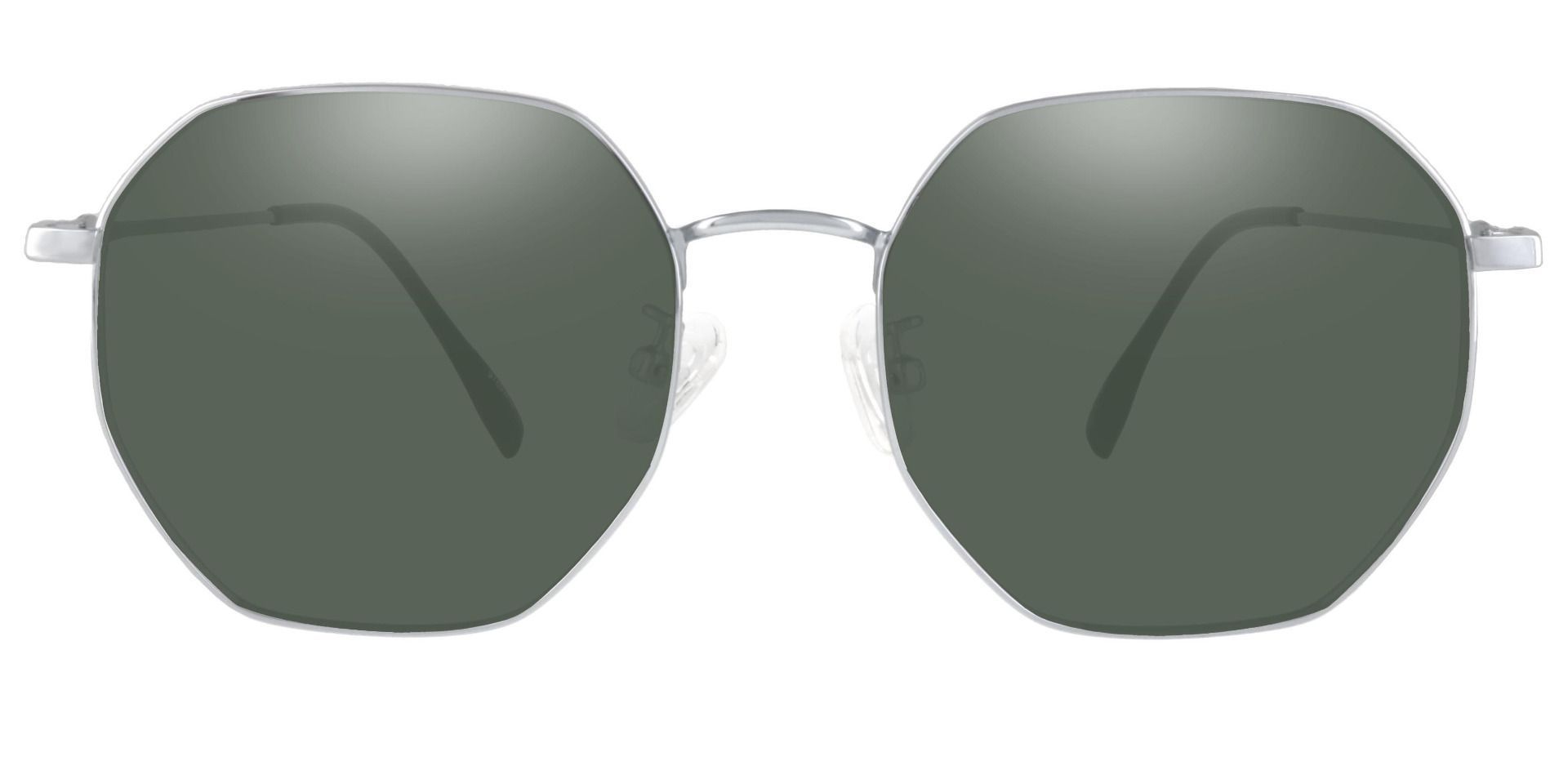 Tudor Geometric Non-Rx Sunglasses - Silver Frame With Green Lenses ...