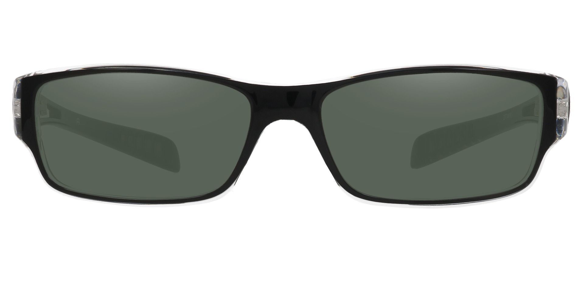 Mercury Rectangle Prescription Sunglasses - Black Frame With Green Lenses