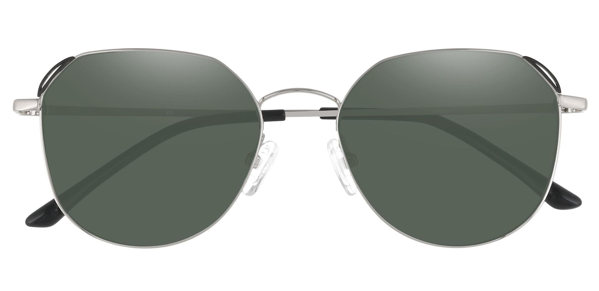 Figaro Geometric Reading Sunglasses - Silver Frame With Green Lenses